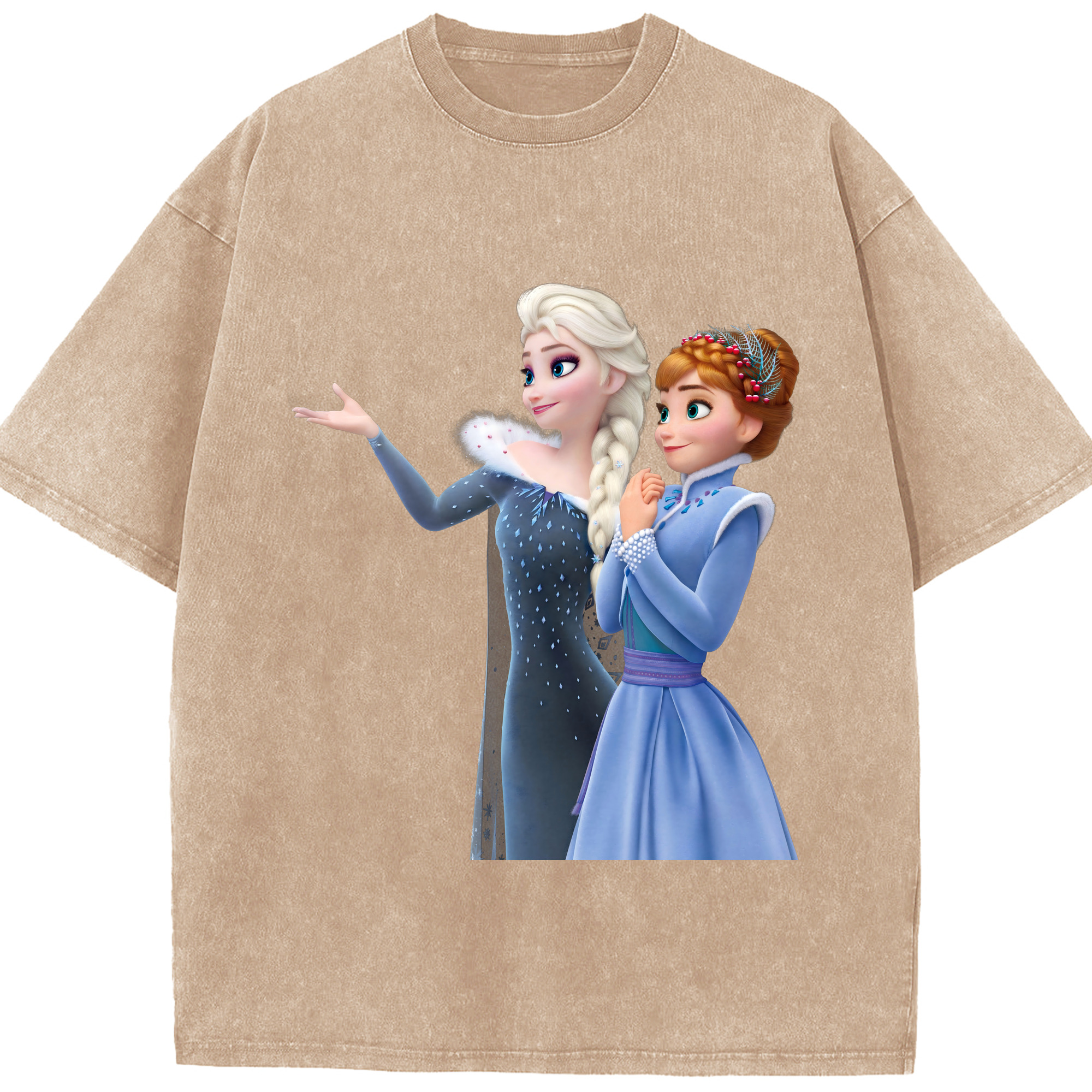（画像用） アナと雪の女王 アンナ エルサ Frozen Anna Elsa 綿100% ヴィンテージ風 半袖Tシャツ（フロントプリント）
