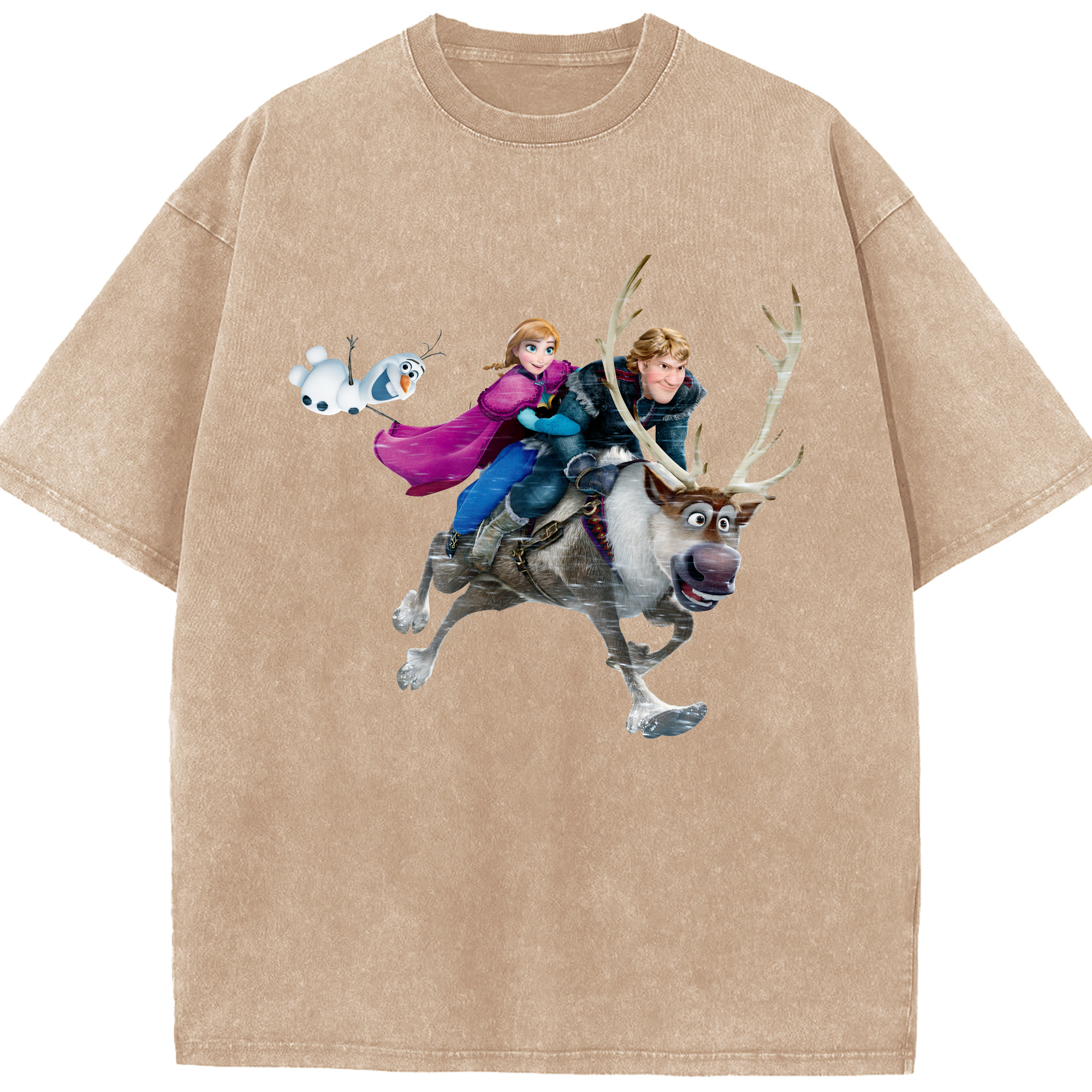 （画像用） アナと雪の女王 アンナ エルサ Frozen Anna Elsa 綿100% ヴィンテージ風 半袖Tシャツ（フロントプリント）