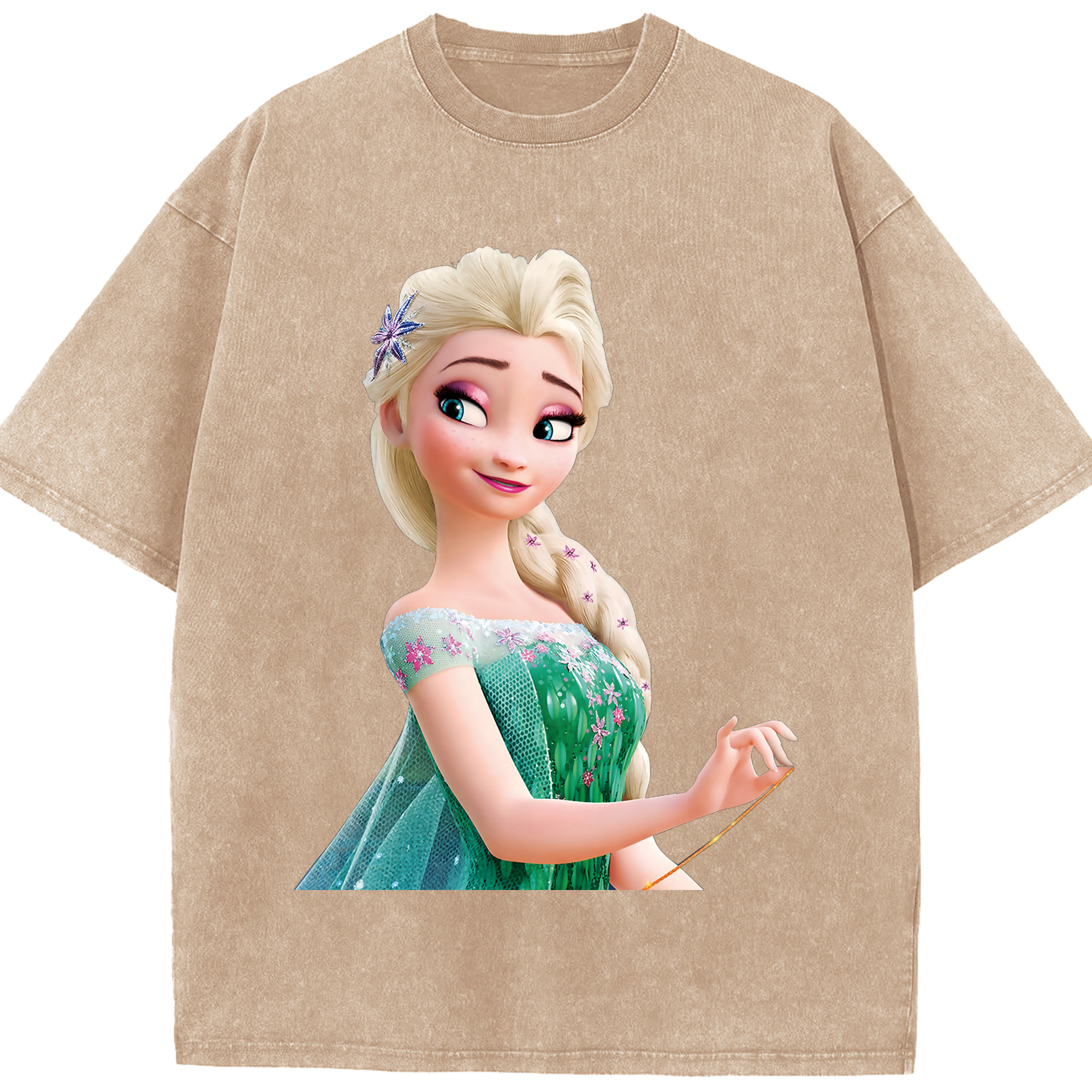 （画像用） アナと雪の女王 アンナ エルサ Frozen Anna Elsa 綿100% ヴィンテージ風 半袖Tシャツ（フロントプリント）