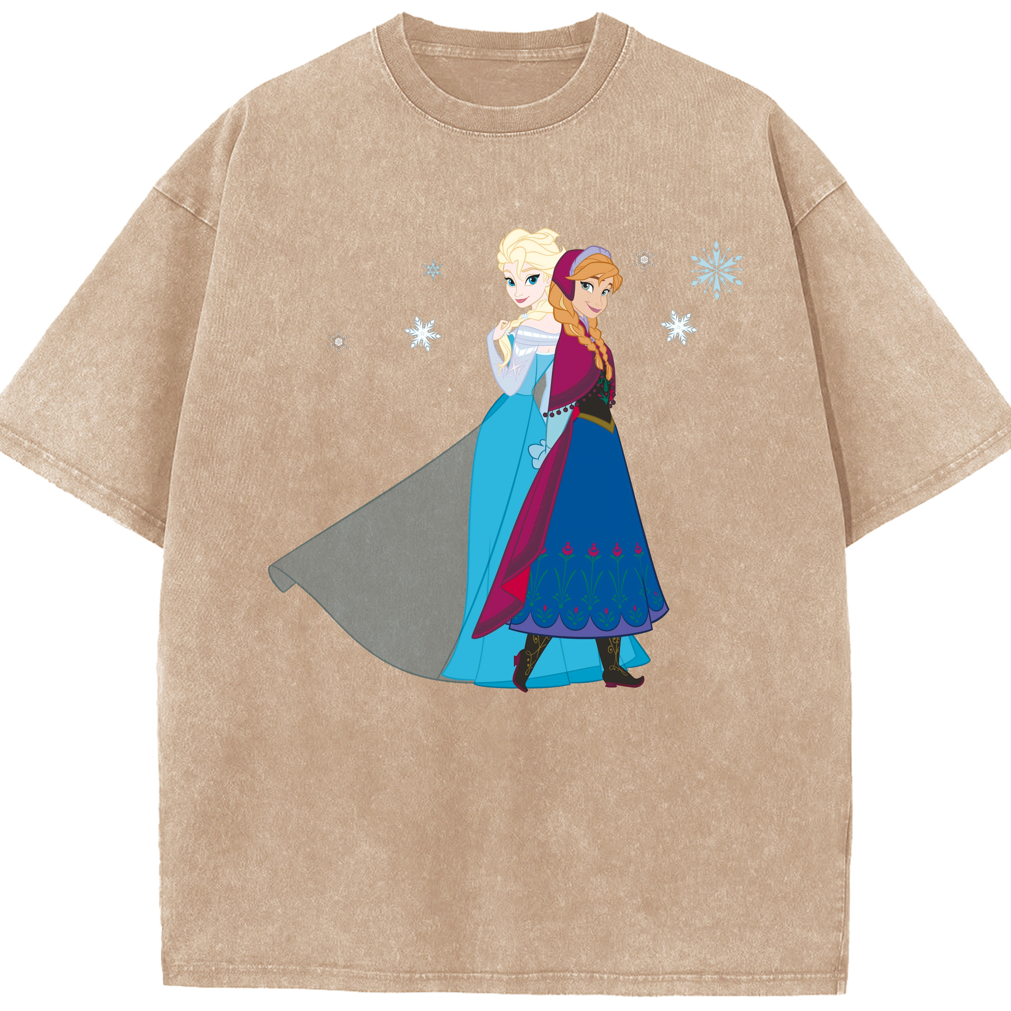（画像用） アナと雪の女王 アンナ エルサ Frozen Anna Elsa 綿100% ヴィンテージ風 半袖Tシャツ（フロントプリント）
