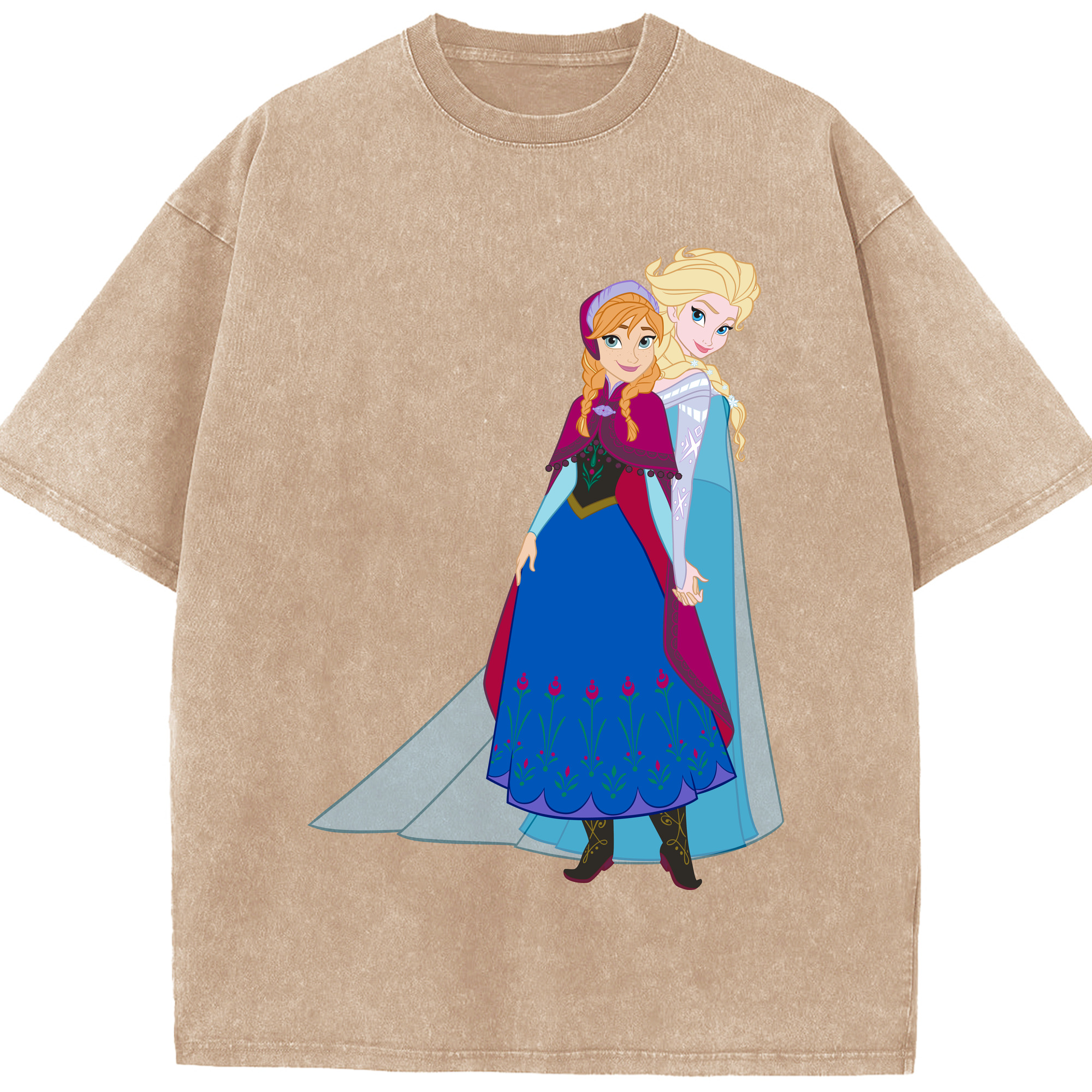 （画像用） アナと雪の女王 アンナ エルサ Frozen Anna Elsa 綿100% ヴィンテージ風 半袖Tシャツ（フロントプリント）