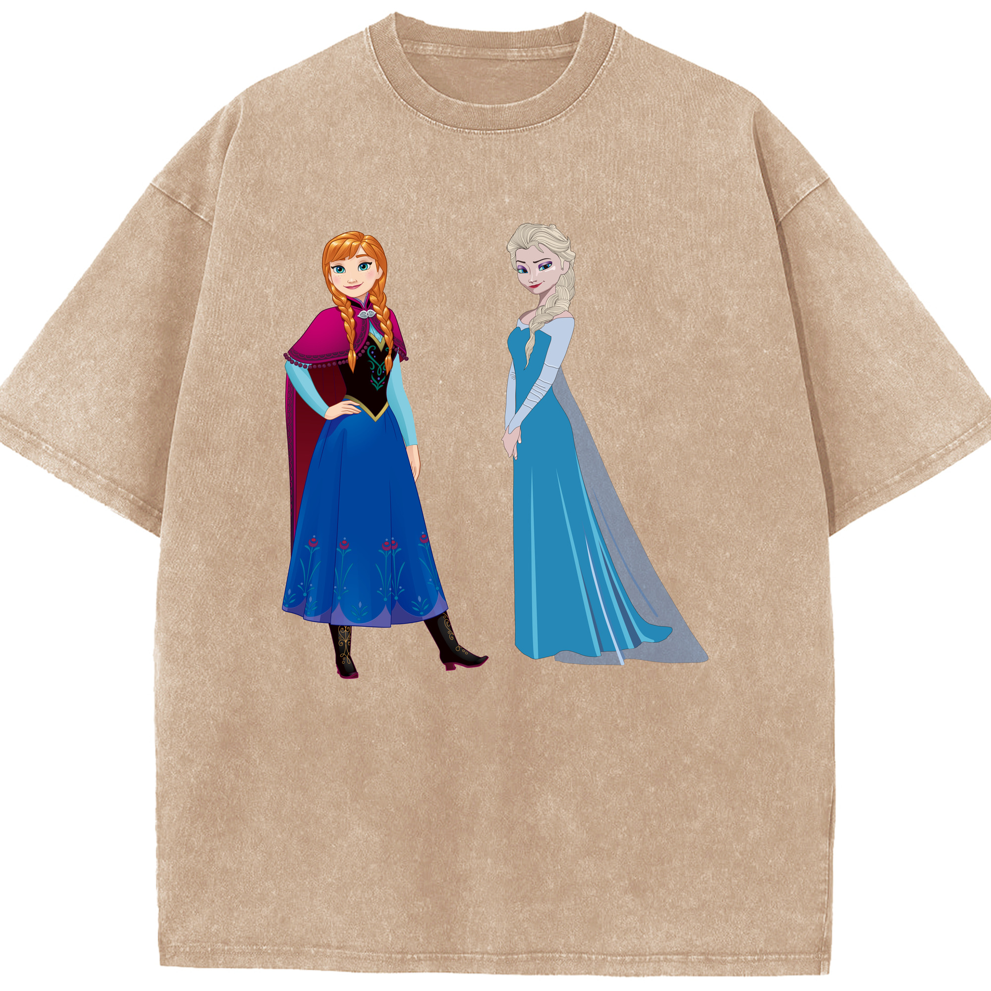 （画像用） アナと雪の女王 アンナ エルサ Frozen Anna Elsa 綿100% ヴィンテージ風 半袖Tシャツ（フロントプリント）