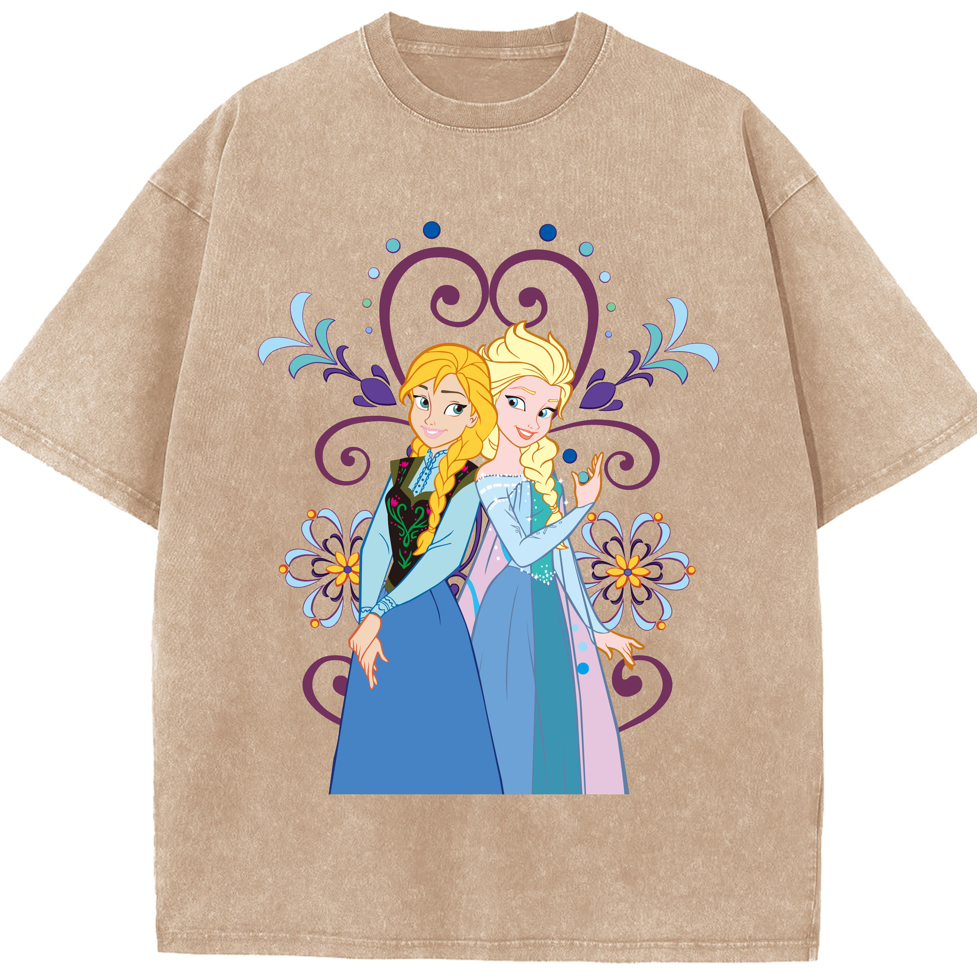 （画像用） アナと雪の女王 アンナ エルサ Frozen Anna Elsa 綿100% ヴィンテージ風 半袖Tシャツ（フロントプリント）
