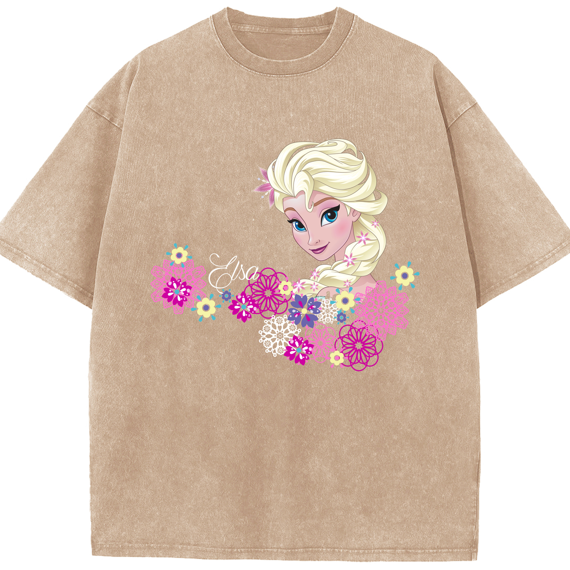（画像用） アナと雪の女王 アンナ エルサ Frozen Anna Elsa 綿100% ヴィンテージ風 半袖Tシャツ（フロントプリント）