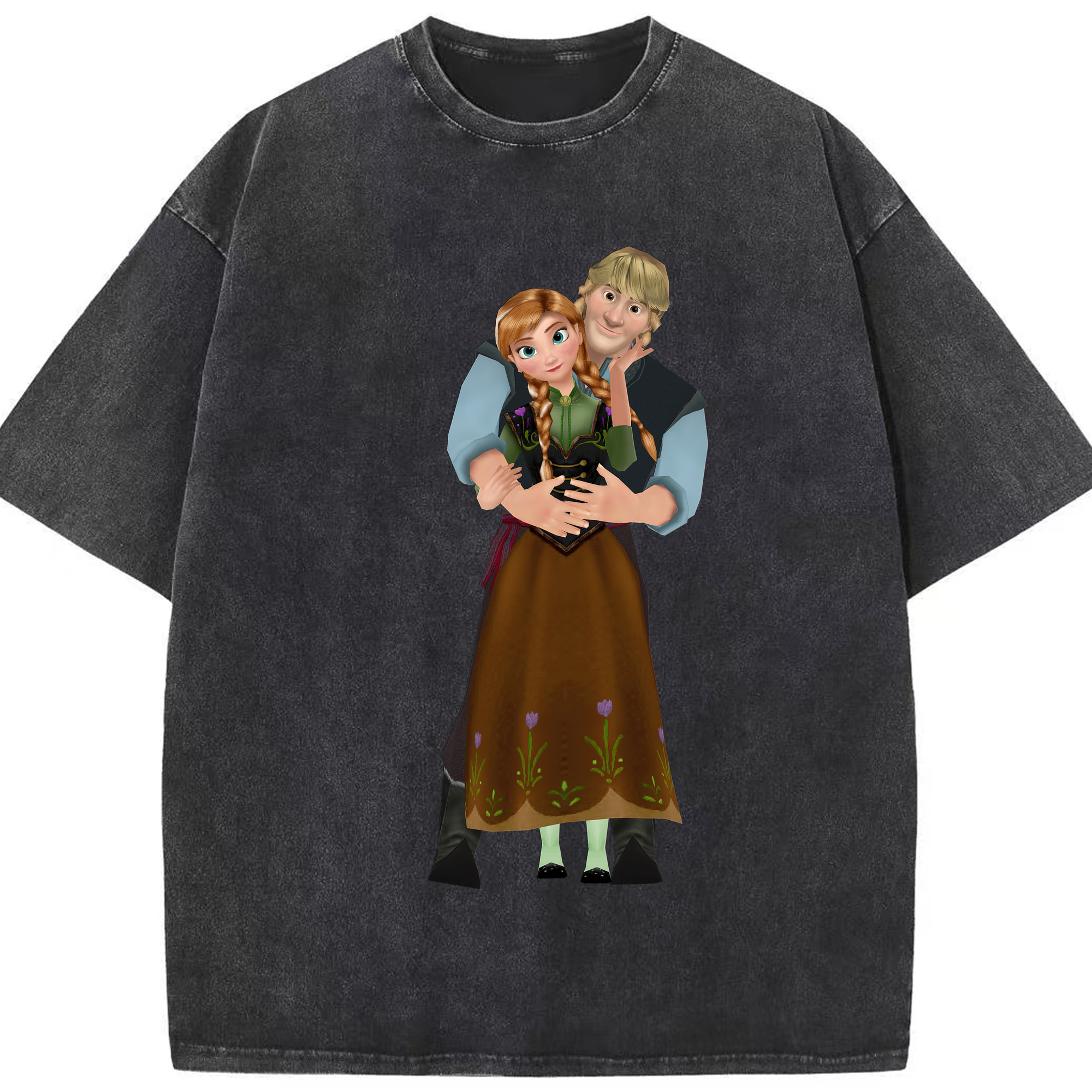 （画像用） アナと雪の女王 アンナ エルサ Frozen Anna Elsa 綿100% ヴィンテージ風 半袖Tシャツ（フロントプリント）