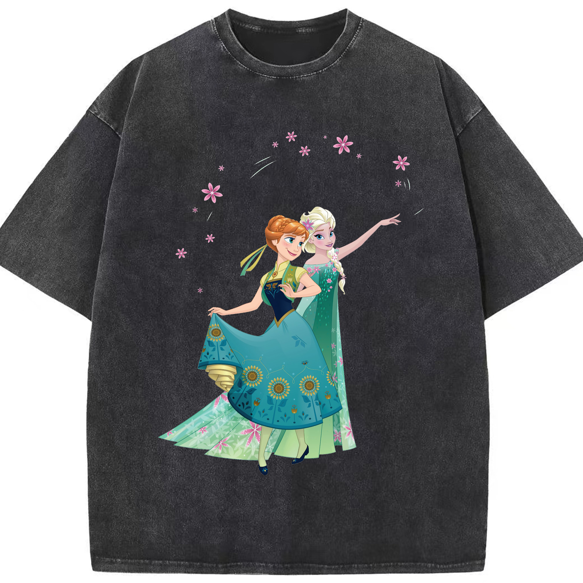 （画像用） アナと雪の女王 アンナ エルサ Frozen Anna Elsa 綿100% ヴィンテージ風 半袖Tシャツ（フロントプリント）