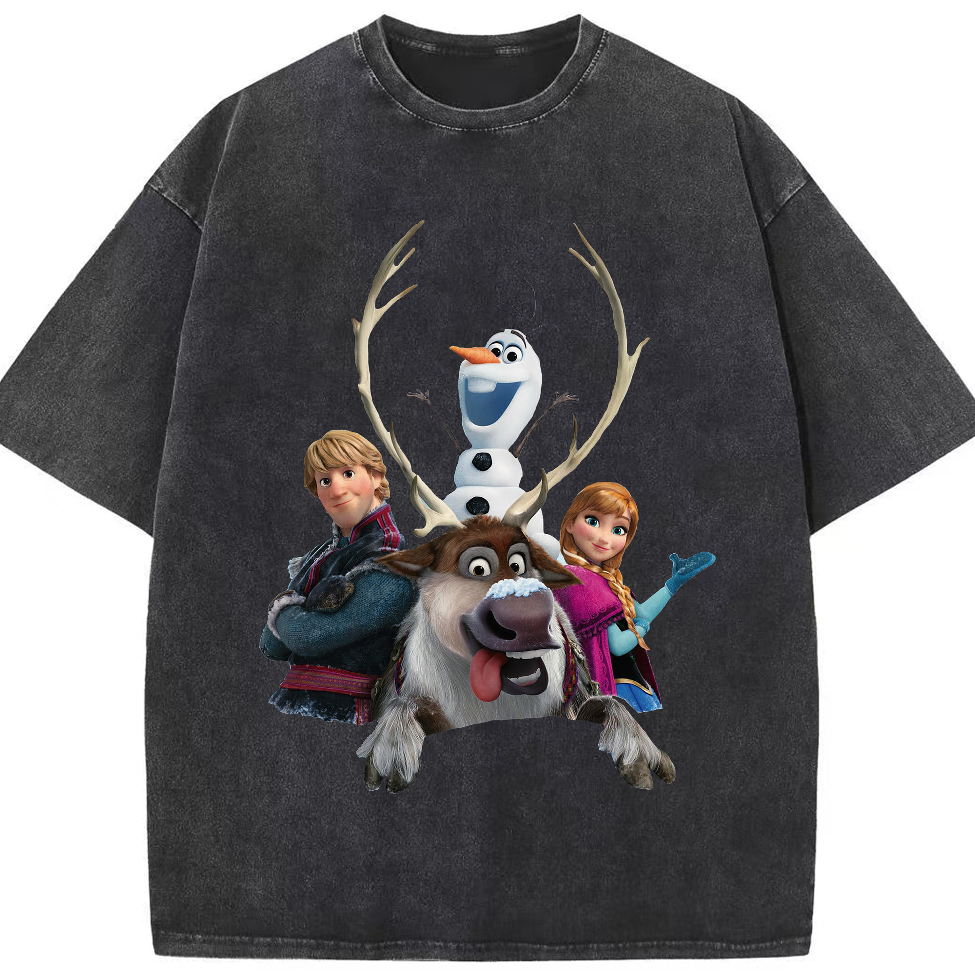 （画像用） アナと雪の女王 アンナ エルサ Frozen Anna Elsa 綿100% ヴィンテージ風 半袖Tシャツ（フロントプリント）