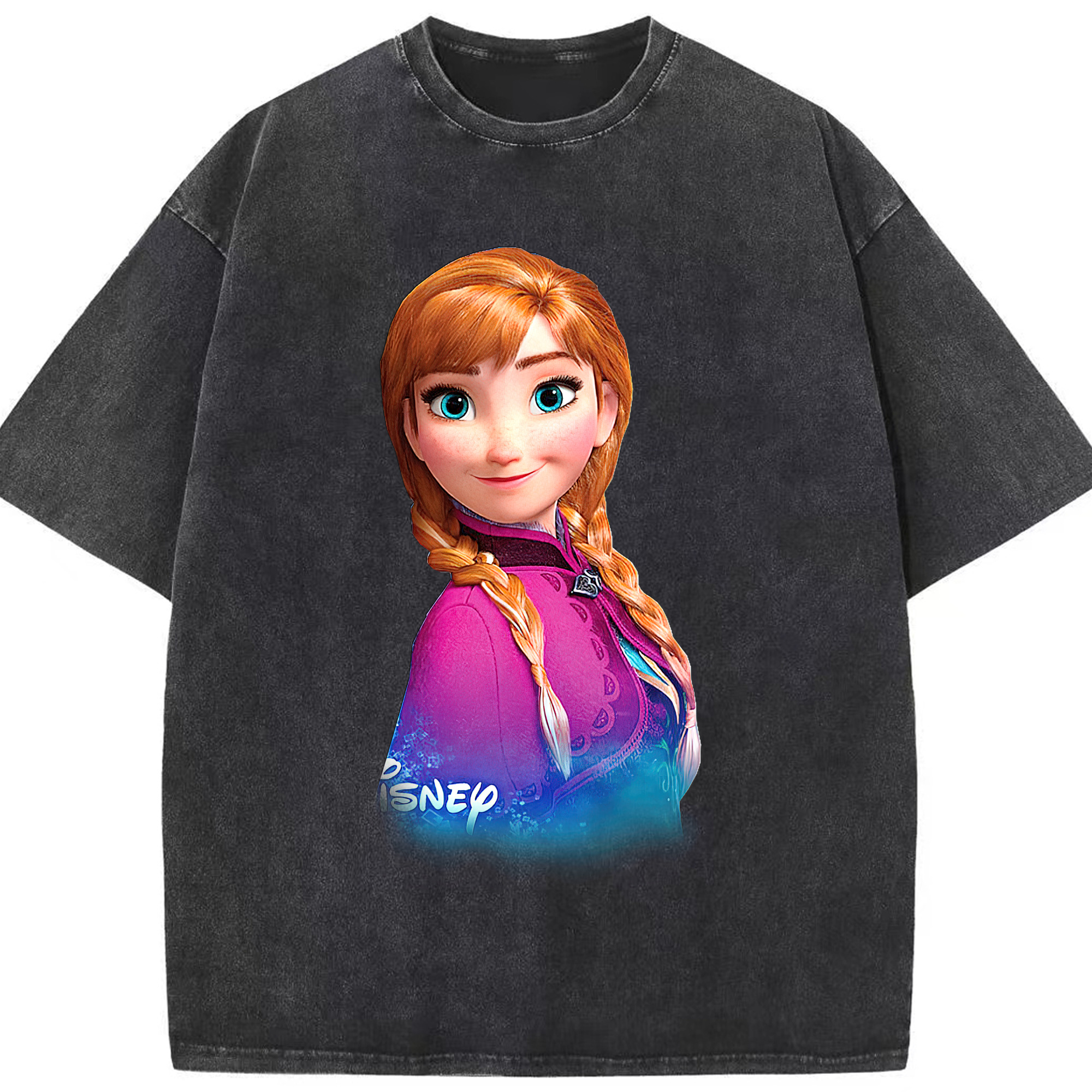 （画像用） アナと雪の女王 アンナ エルサ Frozen Anna Elsa 綿100% ヴィンテージ風 半袖Tシャツ（フロントプリント）