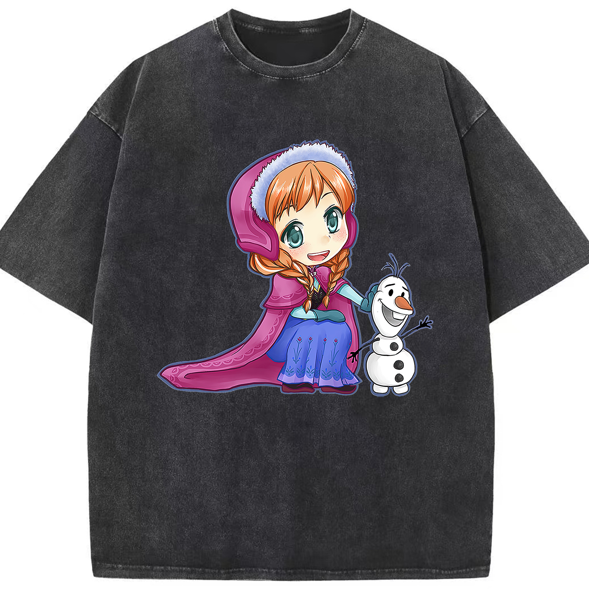 （画像用） アナと雪の女王 アンナ エルサ Frozen Anna Elsa 綿100% ヴィンテージ風 半袖Tシャツ（フロントプリント）