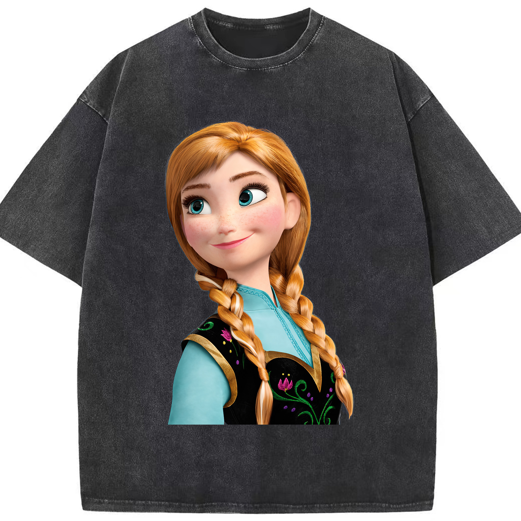 （画像用） アナと雪の女王 アンナ エルサ Frozen Anna Elsa 綿100% ヴィンテージ風 半袖Tシャツ（フロントプリント）