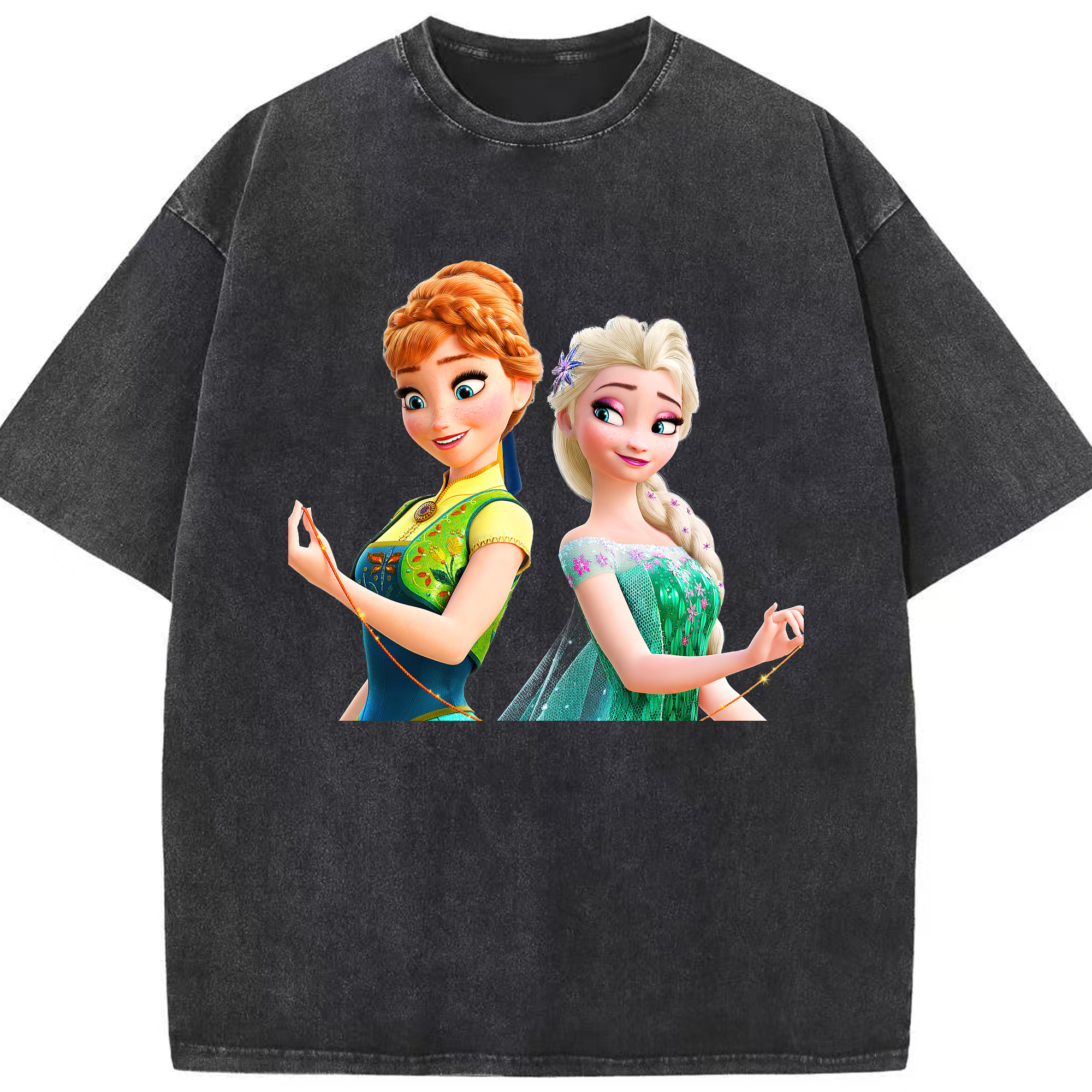 （画像用） アナと雪の女王 アンナ エルサ Frozen Anna Elsa 綿100% ヴィンテージ風 半袖Tシャツ（フロントプリント）