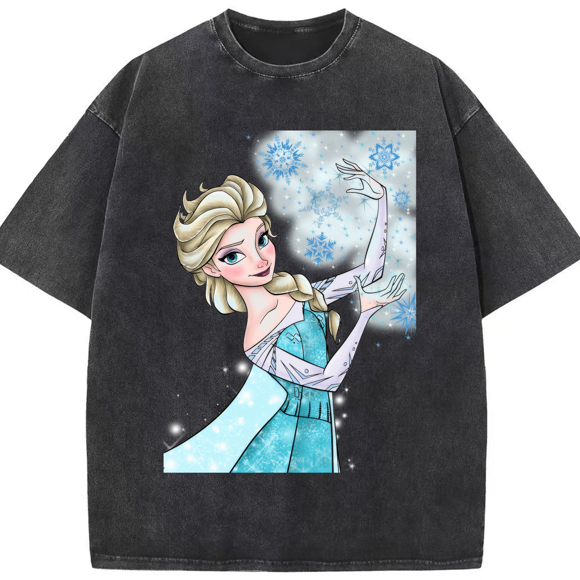 （画像用） アナと雪の女王 アンナ エルサ Frozen Anna Elsa 綿100% ヴィンテージ風 半袖Tシャツ（フロントプリント）