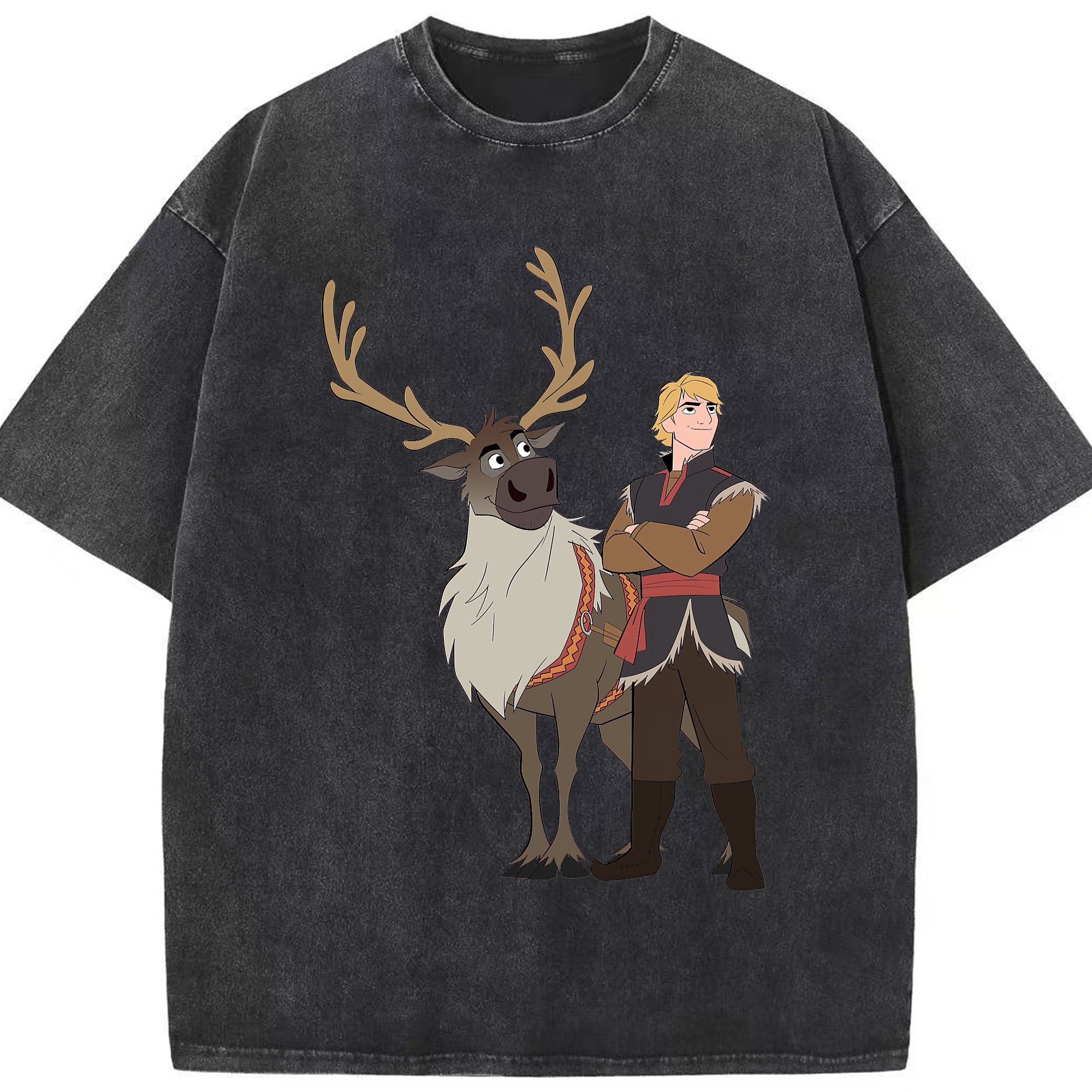 （画像用） アナと雪の女王 アンナ エルサ Frozen Anna Elsa 綿100% ヴィンテージ風 半袖Tシャツ（フロントプリント）