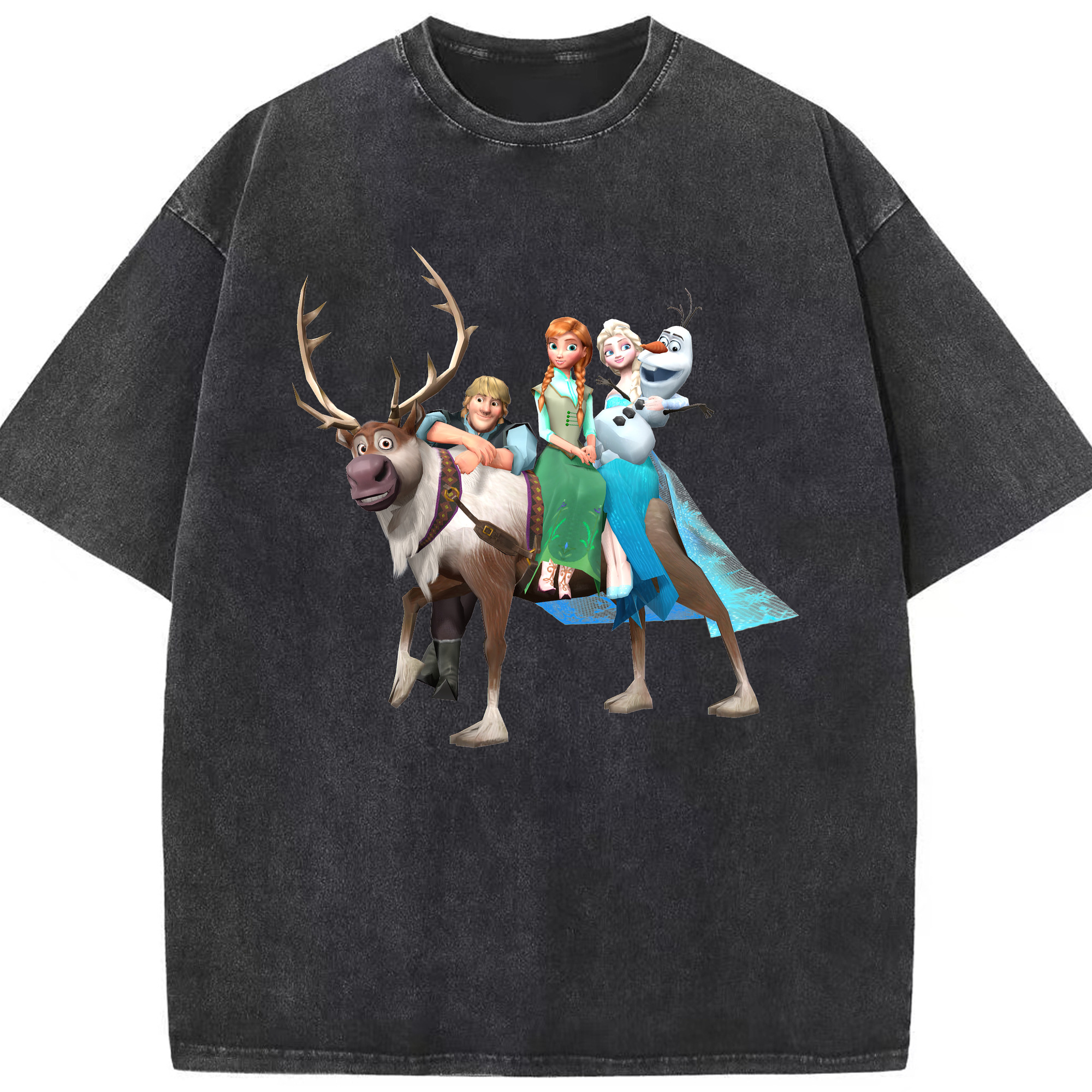 （画像用） アナと雪の女王 アンナ エルサ Frozen Anna Elsa 綿100% ヴィンテージ風 半袖Tシャツ（フロントプリント）