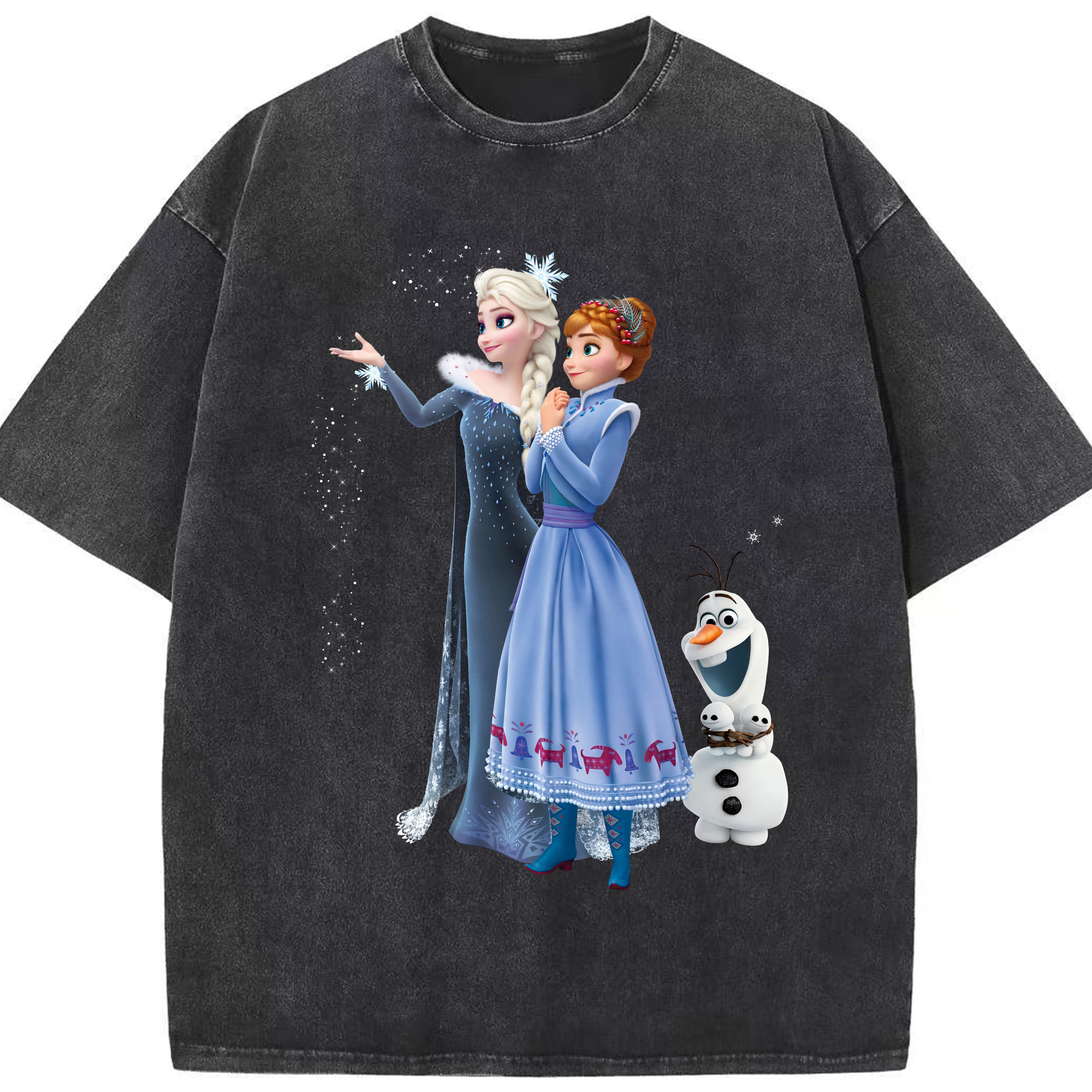 （画像用） アナと雪の女王 アンナ エルサ Frozen Anna Elsa 綿100% ヴィンテージ風 半袖Tシャツ（フロントプリント）