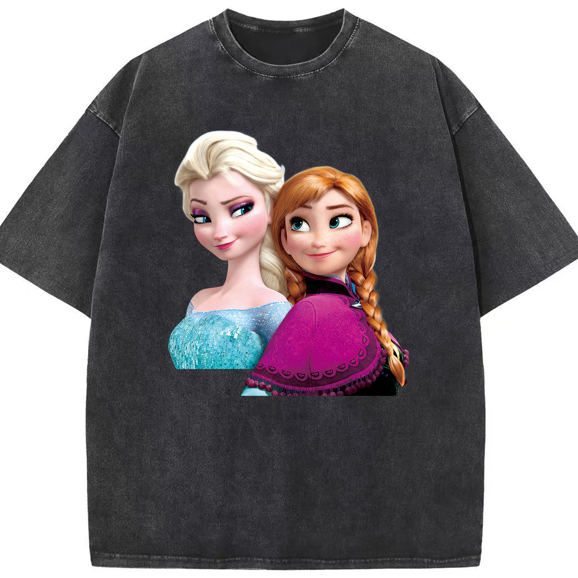 （画像用） アナと雪の女王 アンナ エルサ Frozen Anna Elsa 綿100% ヴィンテージ風 半袖Tシャツ（フロントプリント）