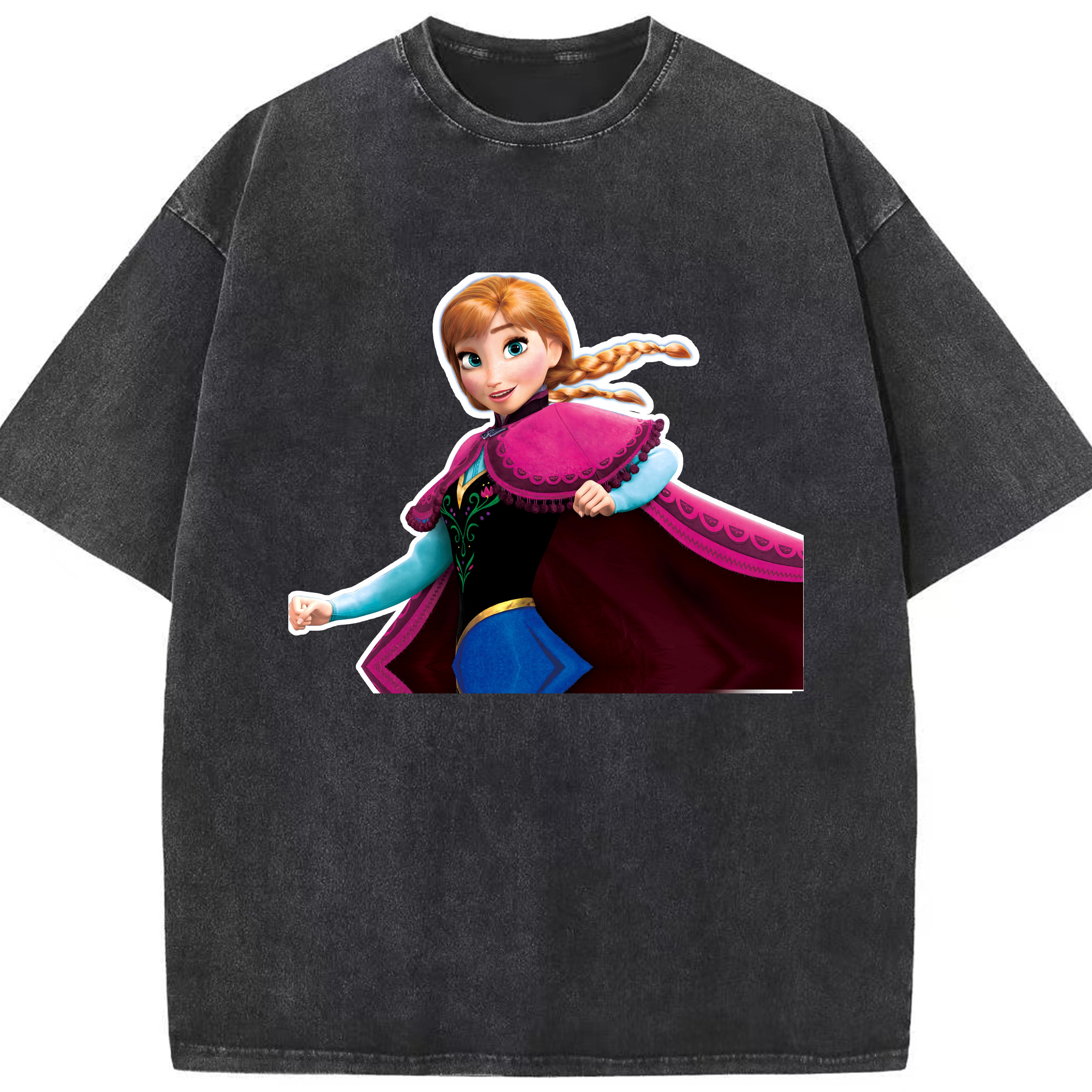 （画像用） アナと雪の女王 アンナ エルサ Frozen Anna Elsa 綿100% ヴィンテージ風 半袖Tシャツ（フロントプリント）