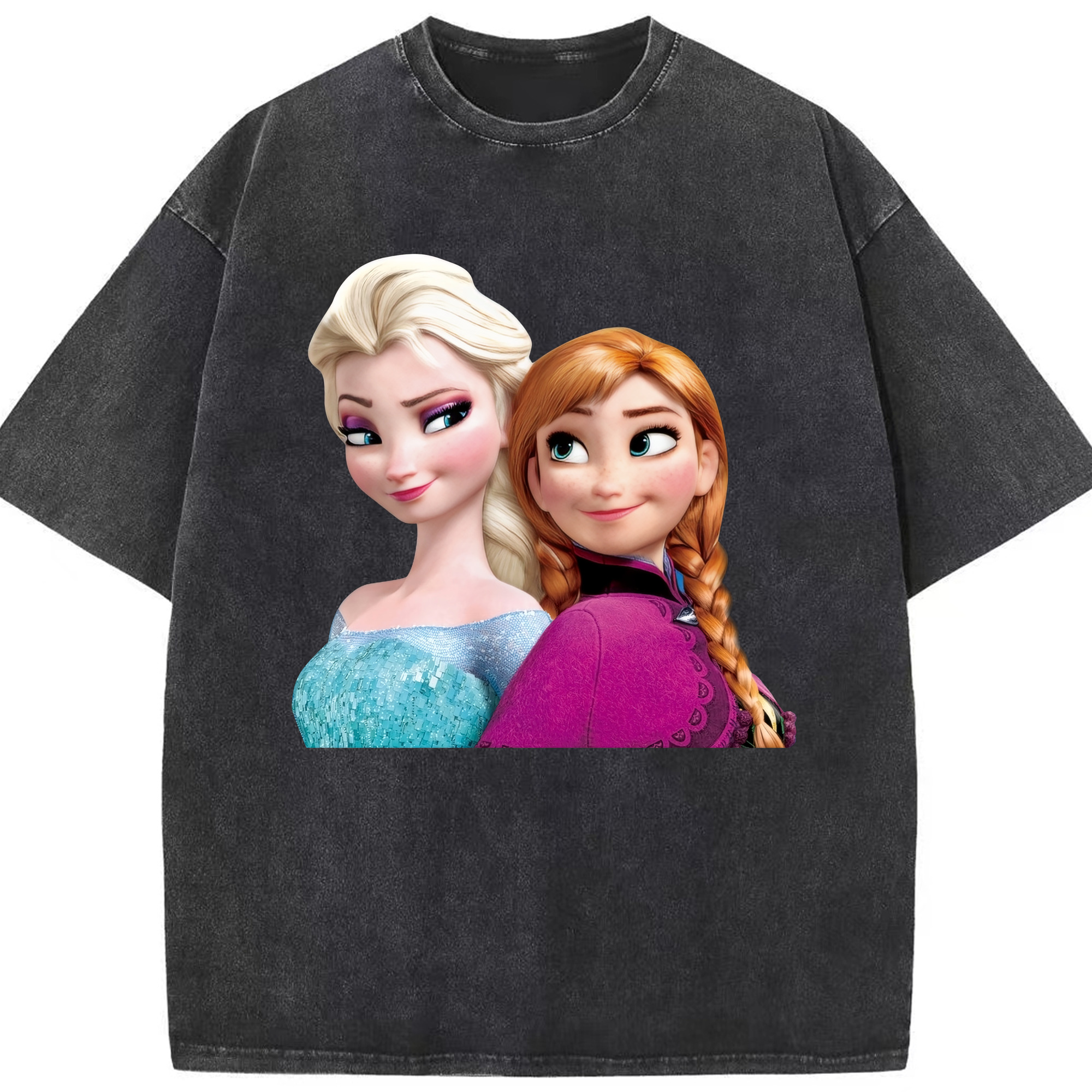 （画像用） アナと雪の女王 アンナ エルサ Frozen Anna Elsa 綿100% ヴィンテージ風 半袖Tシャツ（フロントプリント）
