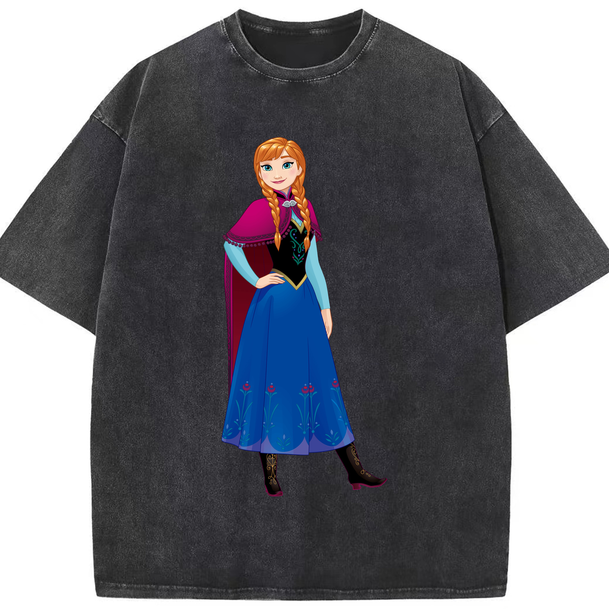 （画像用） アナと雪の女王 アンナ エルサ Frozen Anna Elsa 綿100% ヴィンテージ風 半袖Tシャツ（フロントプリント）