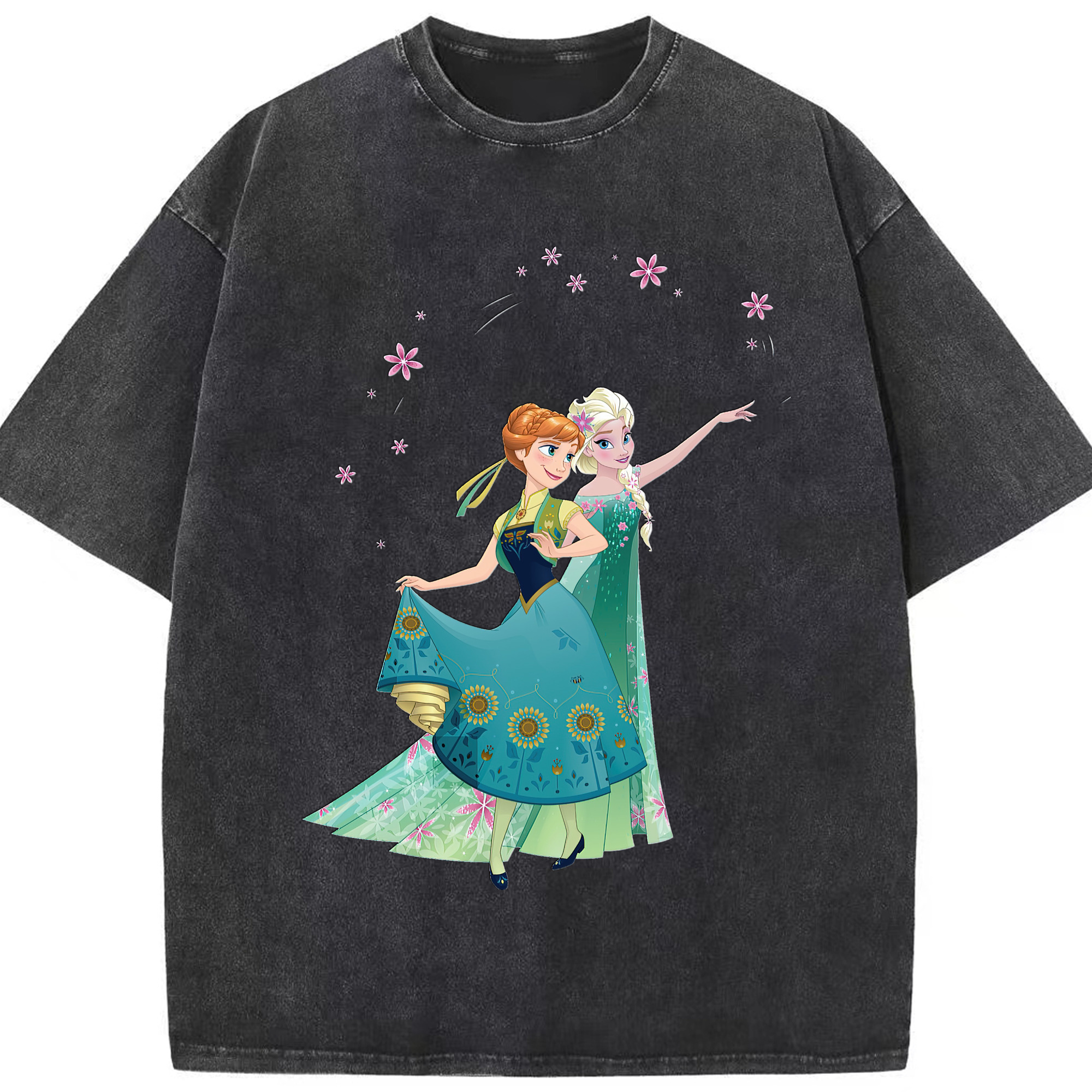 （画像用） アナと雪の女王 アンナ エルサ Frozen Anna Elsa 綿100% ヴィンテージ風 半袖Tシャツ（フロントプリント）