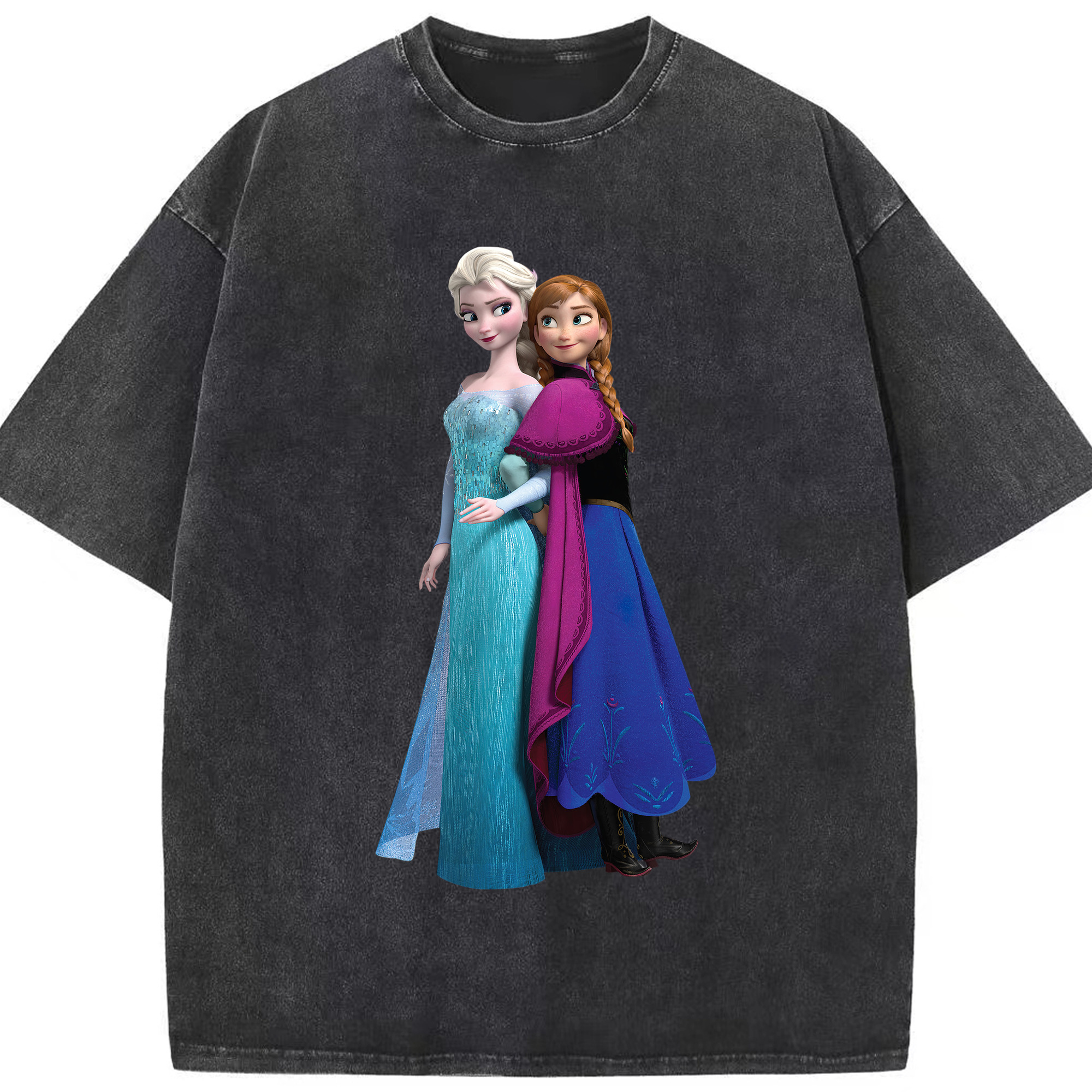 （画像用） アナと雪の女王 アンナ エルサ Frozen Anna Elsa 綿100% ヴィンテージ風 半袖Tシャツ（フロントプリント）
