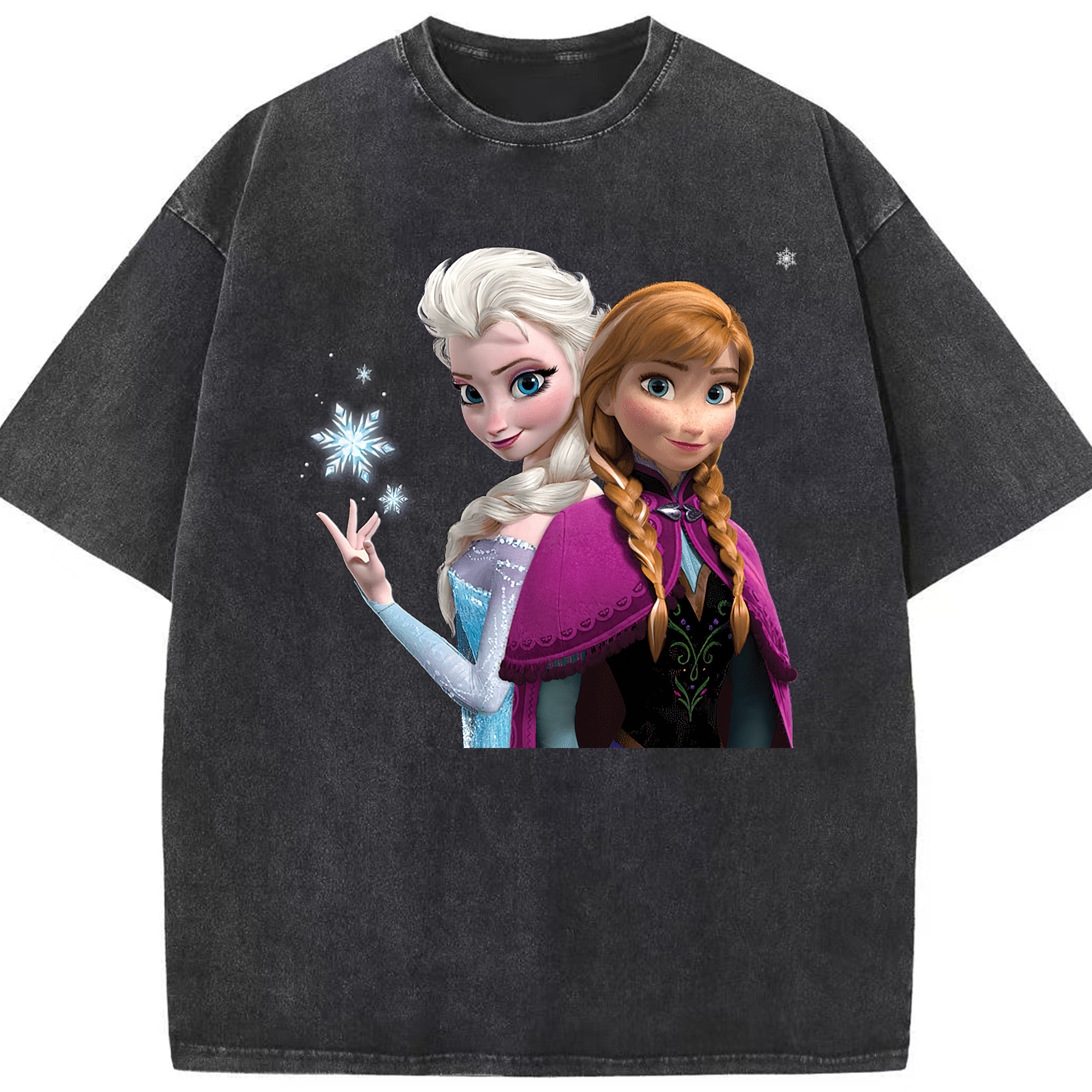 （画像用） アナと雪の女王 アンナ エルサ Frozen Anna Elsa 綿100% ヴィンテージ風 半袖Tシャツ（フロントプリント）