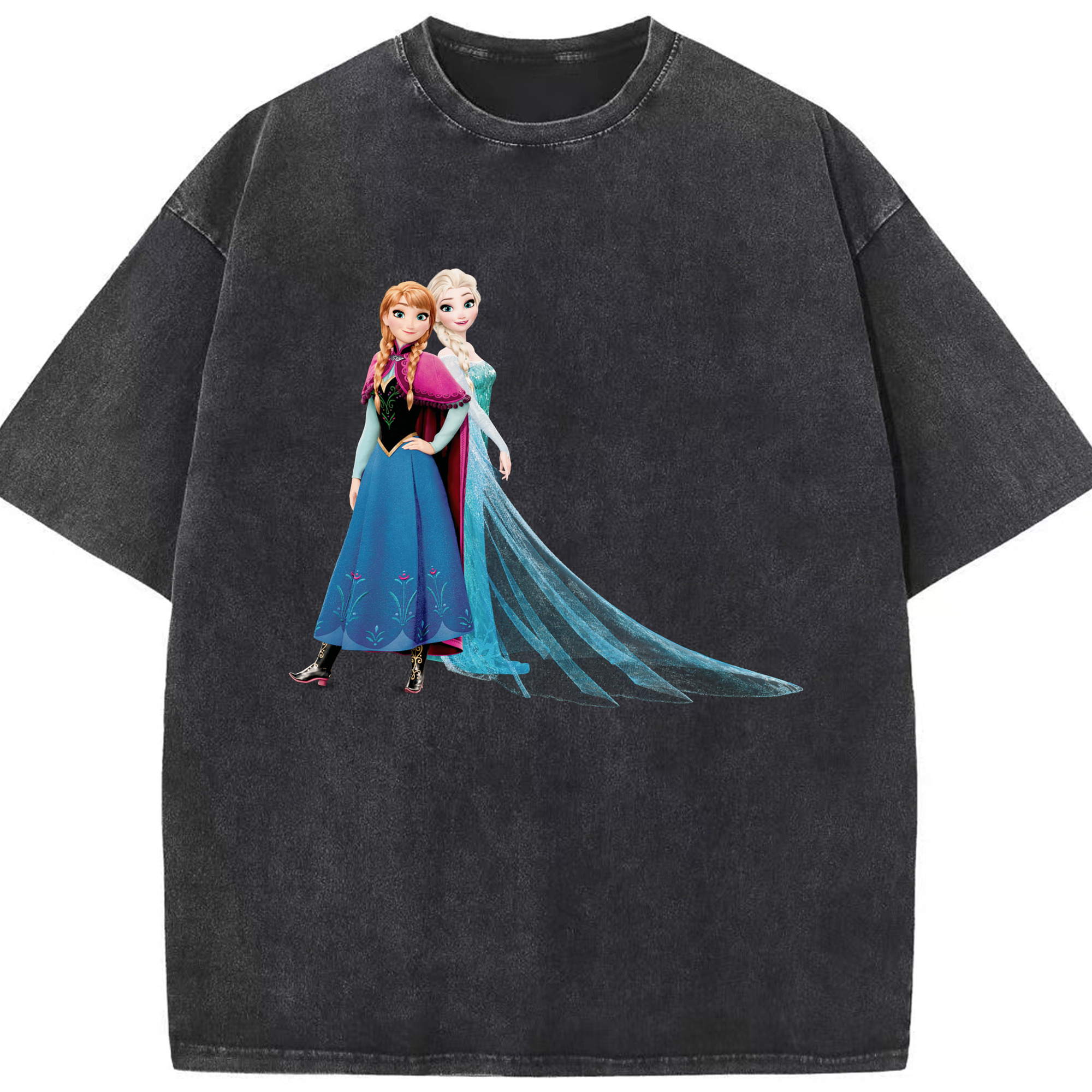 （画像用） アナと雪の女王 アンナ エルサ Frozen Anna Elsa 綿100% ヴィンテージ風 半袖Tシャツ（フロントプリント）