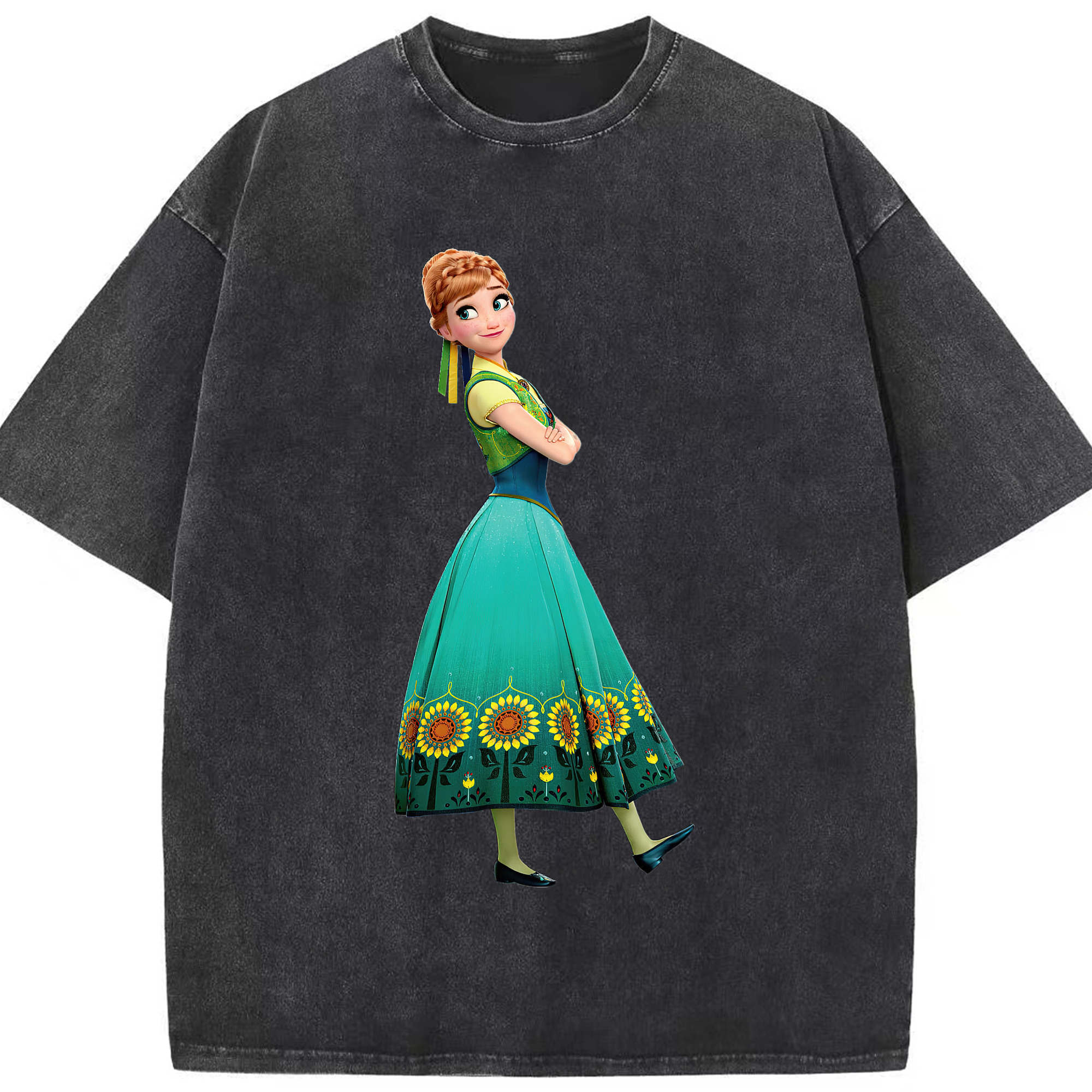 （画像用） アナと雪の女王 アンナ エルサ Frozen Anna Elsa 綿100% ヴィンテージ風 半袖Tシャツ（フロントプリント）