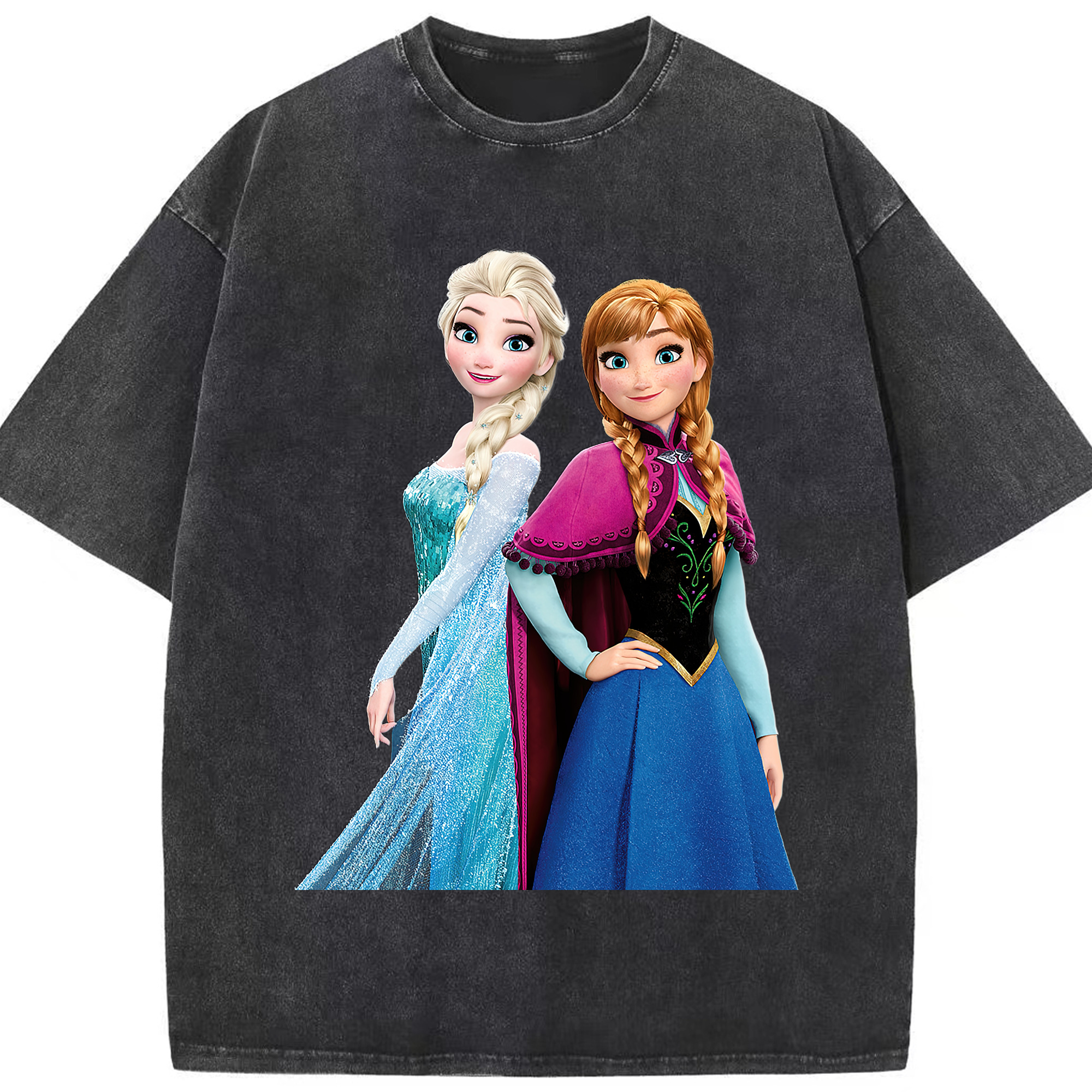 （画像用） アナと雪の女王 アンナ エルサ Frozen Anna Elsa 綿100% ヴィンテージ風 半袖Tシャツ（フロントプリント）