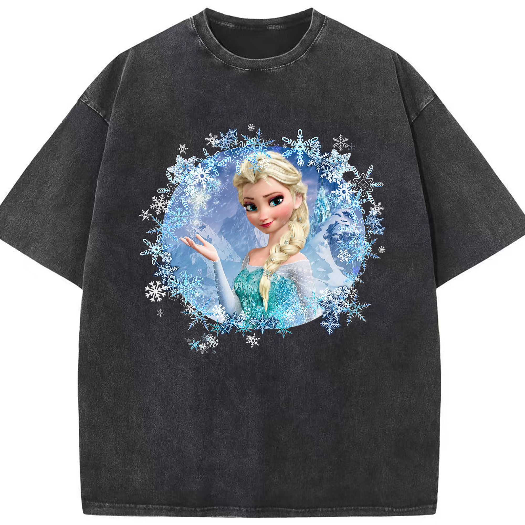 （画像用） アナと雪の女王 アンナ エルサ Frozen Anna Elsa 綿100% ヴィンテージ風 半袖Tシャツ（フロントプリント）