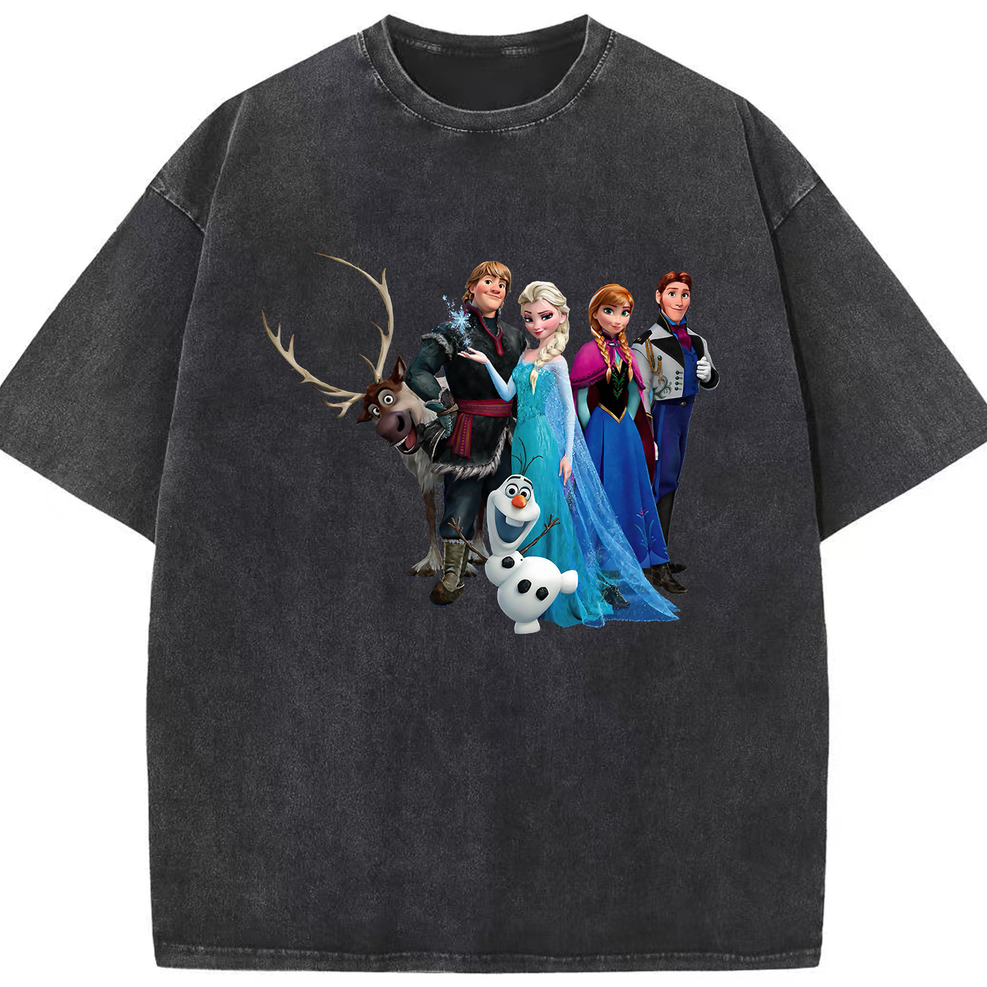 （画像用） アナと雪の女王 アンナ エルサ Frozen Anna Elsa 綿100% ヴィンテージ風 半袖Tシャツ（フロントプリント）