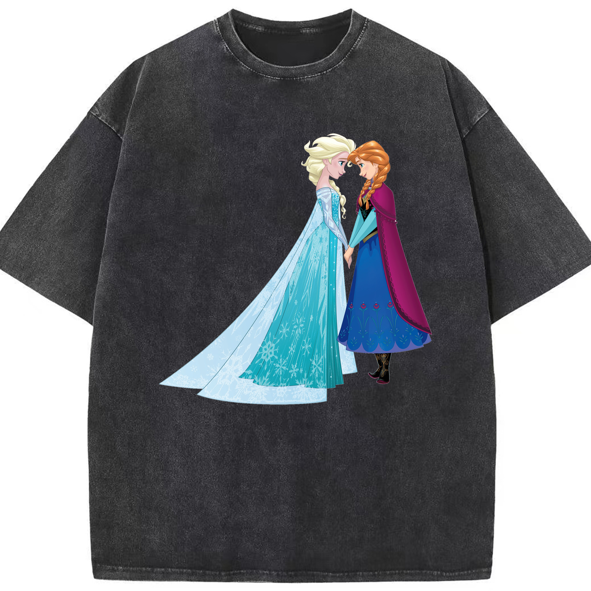 （画像用） アナと雪の女王 アンナ エルサ Frozen Anna Elsa 綿100% ヴィンテージ風 半袖Tシャツ（フロントプリント）