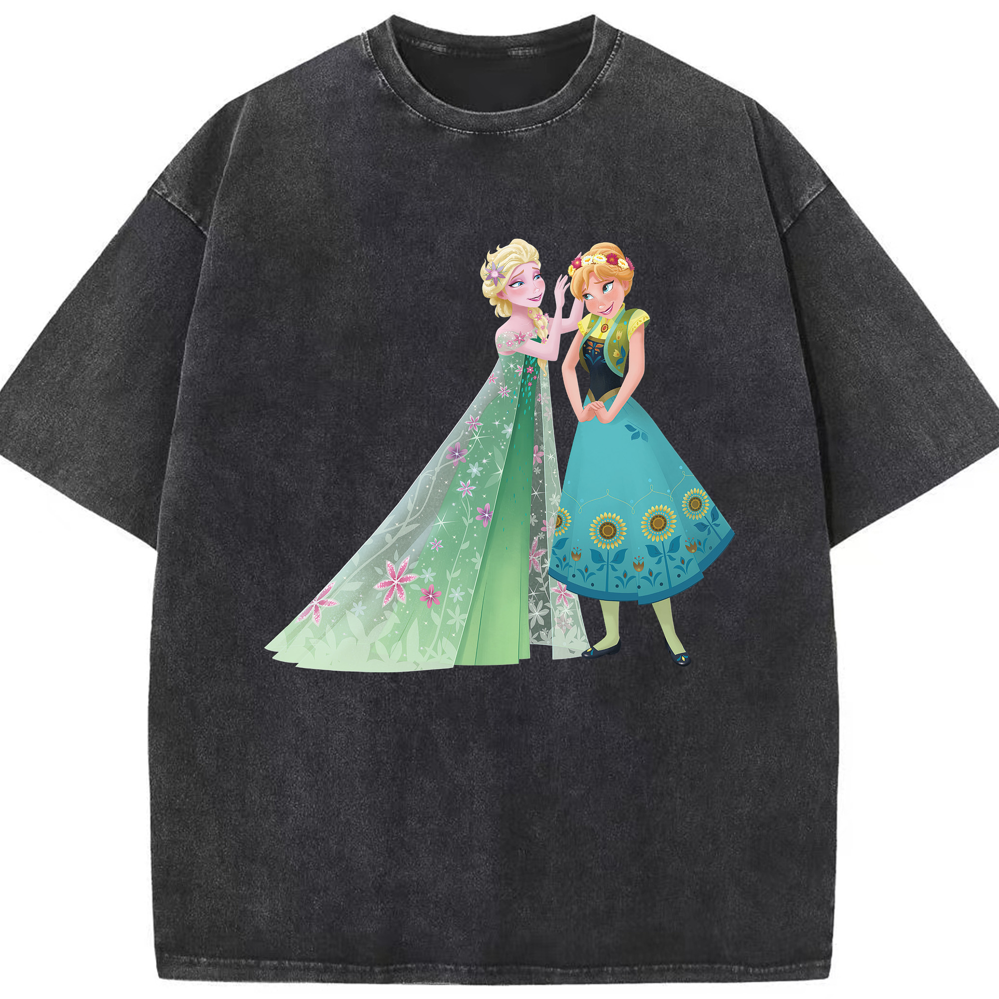 （画像用） アナと雪の女王 アンナ エルサ Frozen Anna Elsa 綿100% ヴィンテージ風 半袖Tシャツ（フロントプリント）