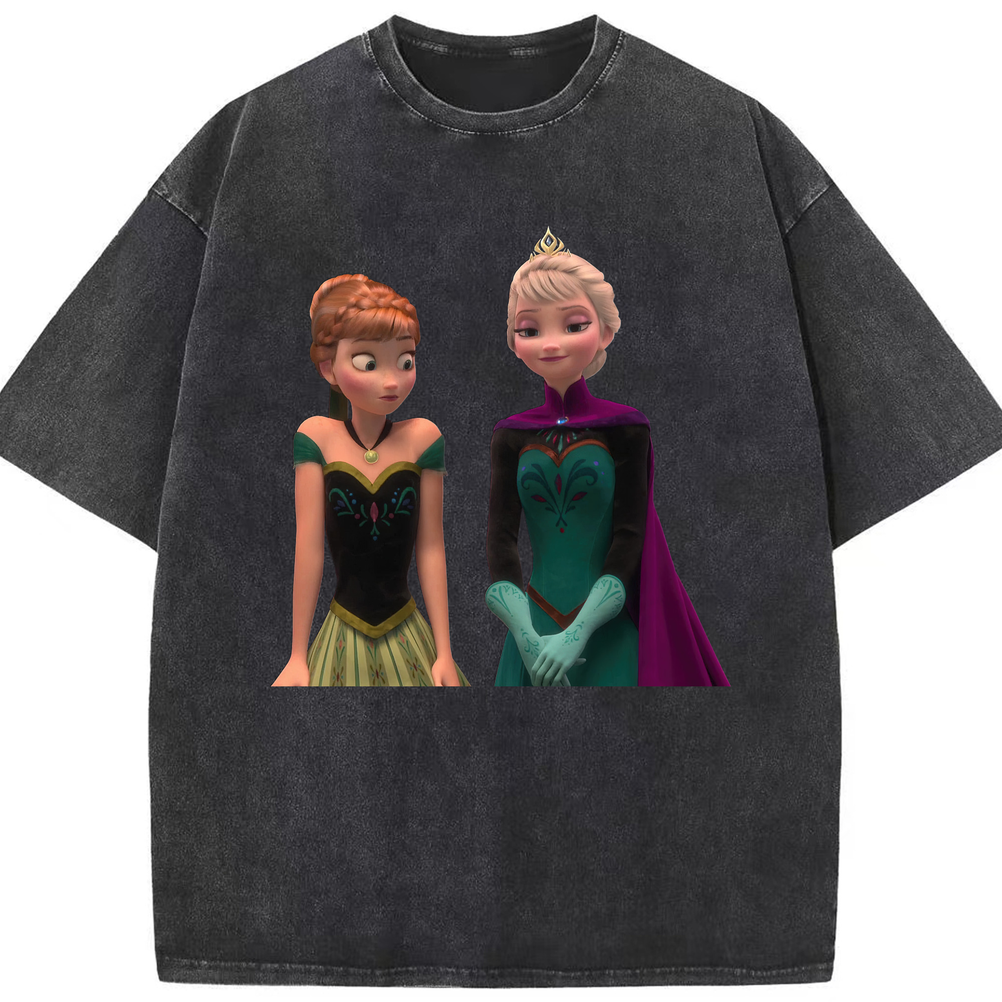 （画像用） アナと雪の女王 アンナ エルサ Frozen Anna Elsa 綿100% ヴィンテージ風 半袖Tシャツ（フロントプリント）