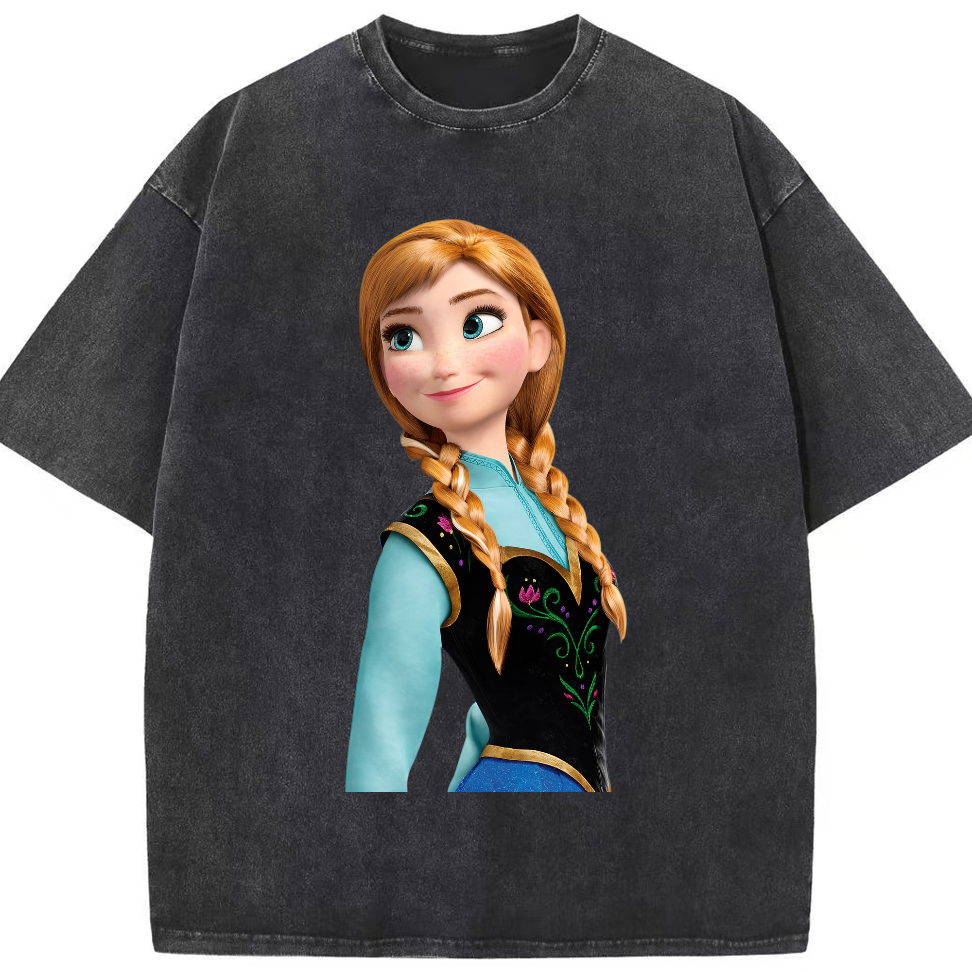 （画像用） アナと雪の女王 アンナ エルサ Frozen Anna Elsa 綿100% ヴィンテージ風 半袖Tシャツ（フロントプリント）