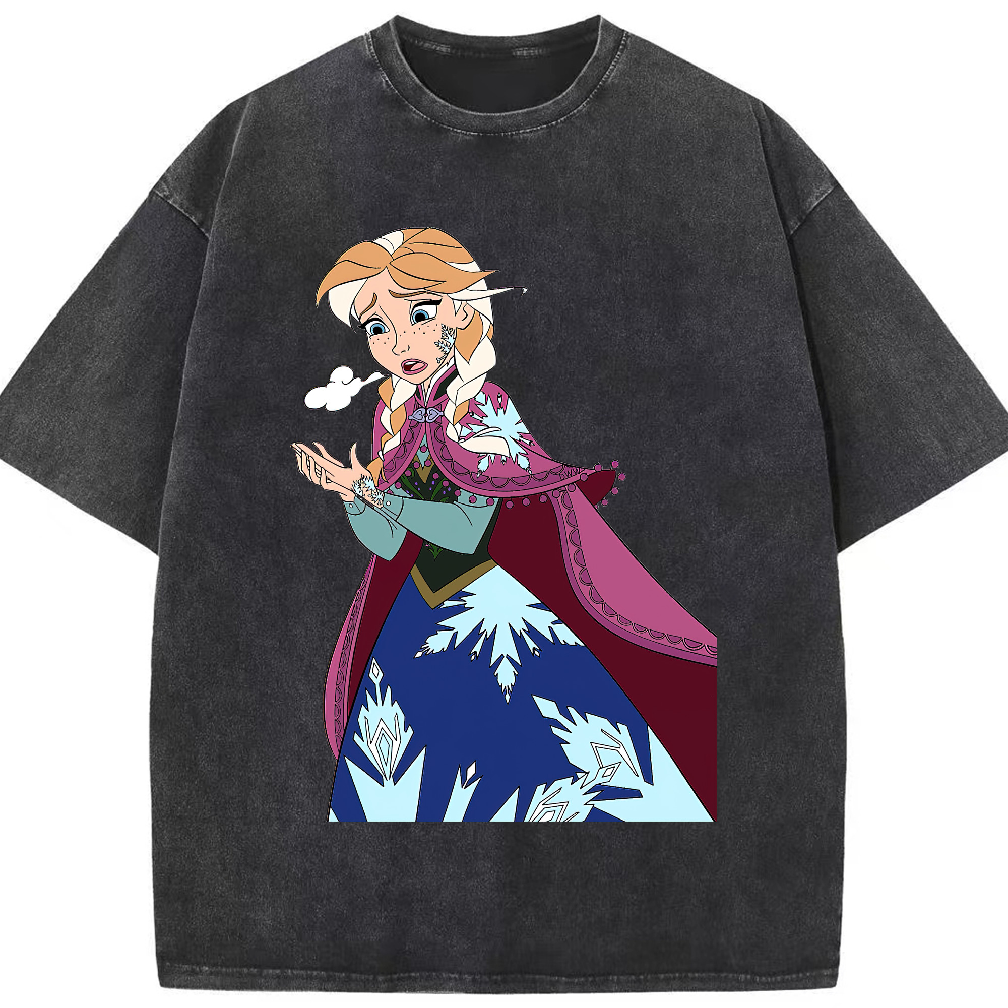 （画像用） アナと雪の女王 アンナ エルサ Frozen Anna Elsa 綿100% ヴィンテージ風 半袖Tシャツ（フロントプリント）