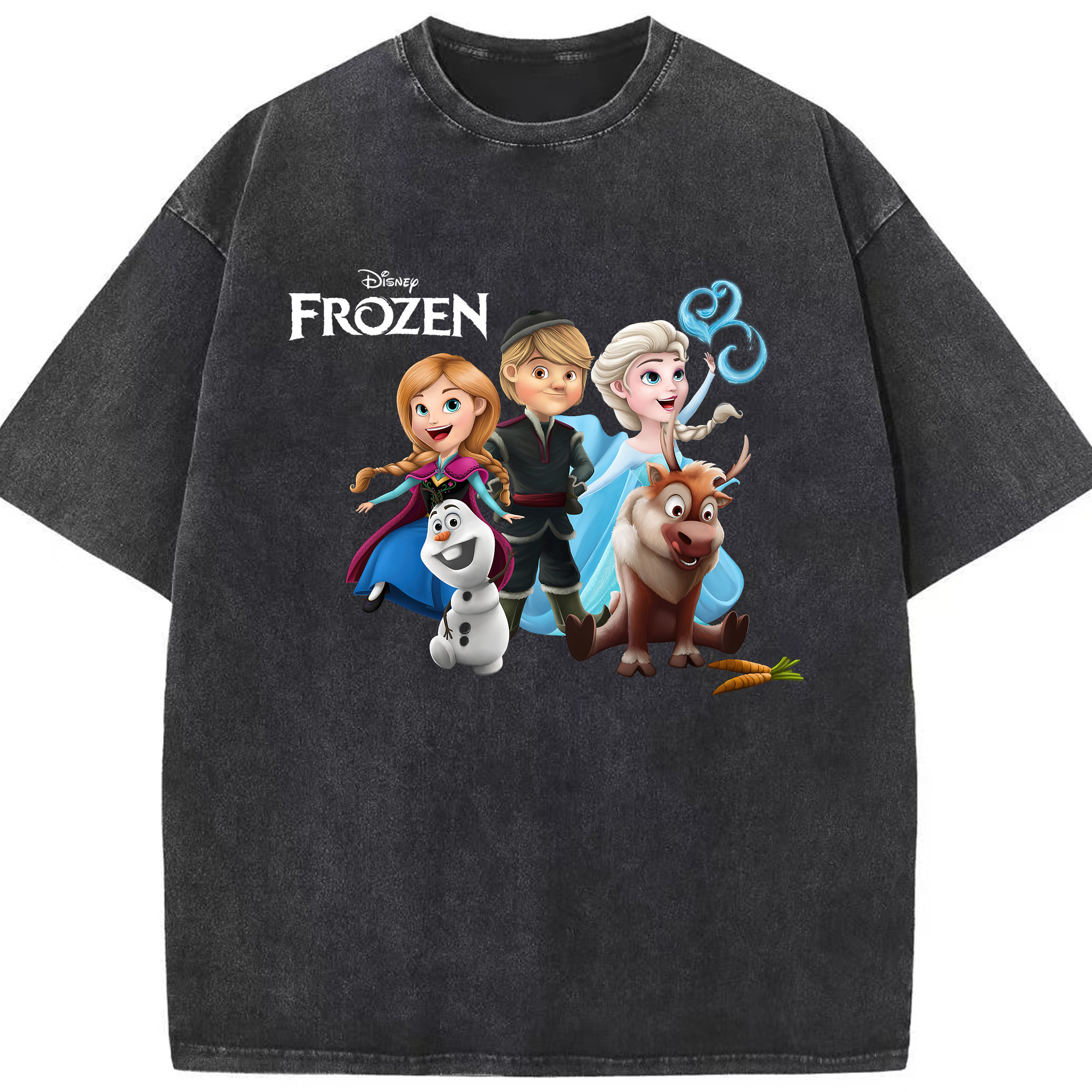 （画像用） アナと雪の女王 アンナ エルサ Frozen Anna Elsa 綿100% ヴィンテージ風 半袖Tシャツ（フロントプリント）