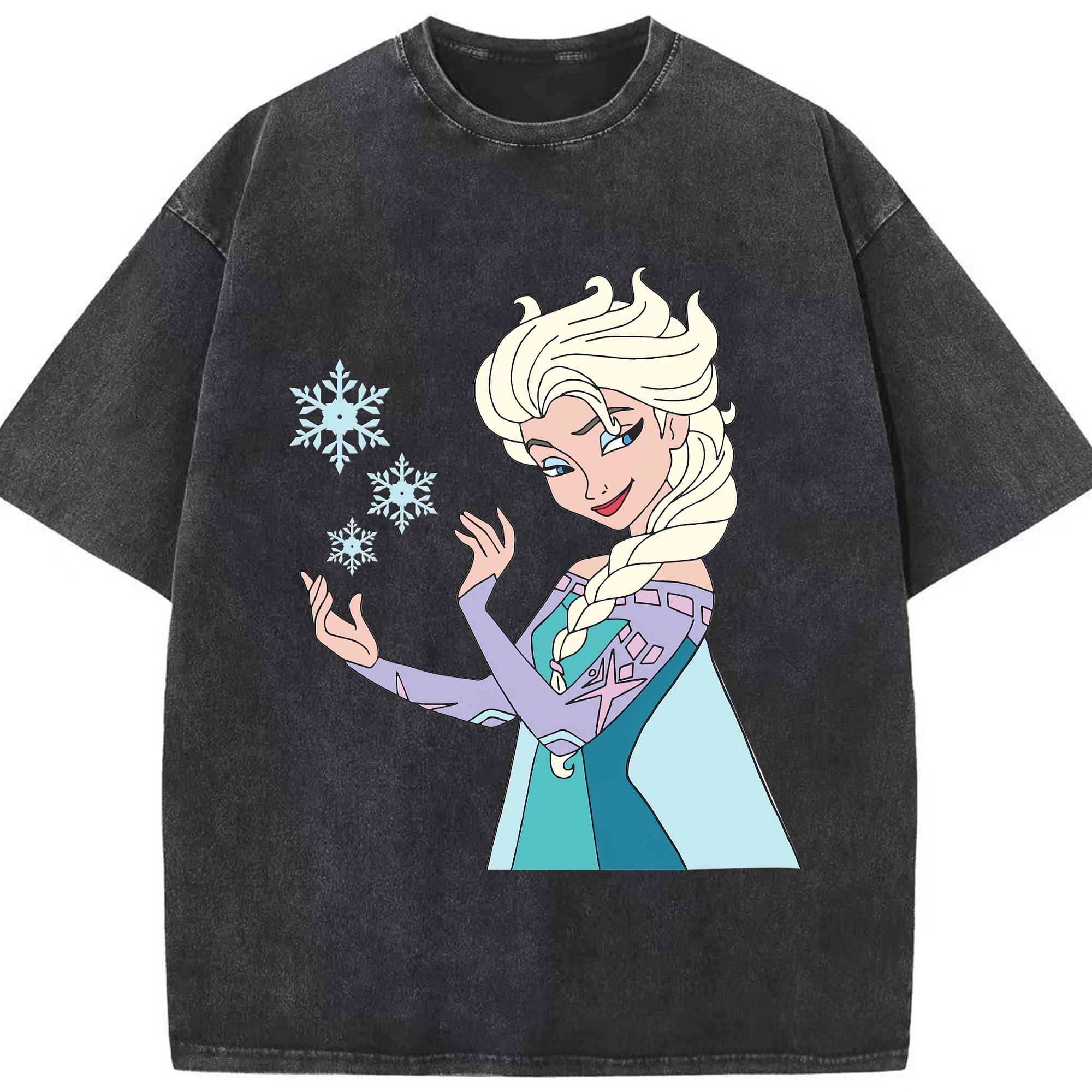 （画像用） アナと雪の女王 アンナ エルサ Frozen Anna Elsa 綿100% ヴィンテージ風 半袖Tシャツ（フロントプリント）