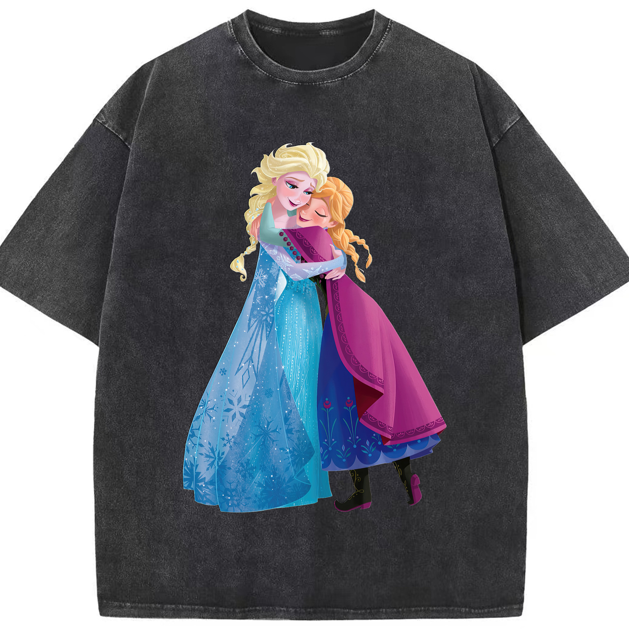 （画像用） アナと雪の女王 アンナ エルサ Frozen Anna Elsa 綿100% ヴィンテージ風 半袖Tシャツ（フロントプリント）