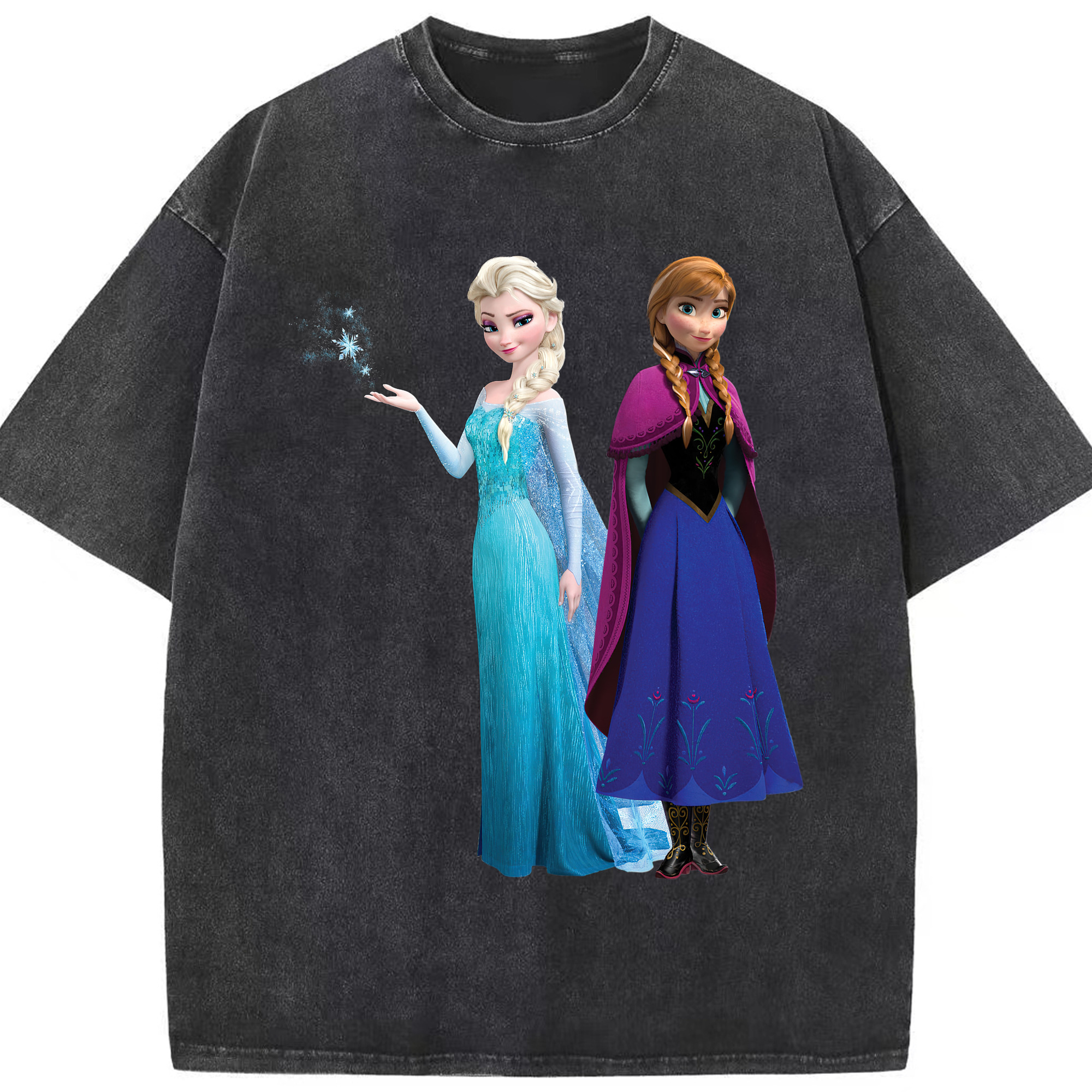 （画像用） アナと雪の女王 アンナ エルサ Frozen Anna Elsa 綿100% ヴィンテージ風 半袖Tシャツ（フロントプリント）