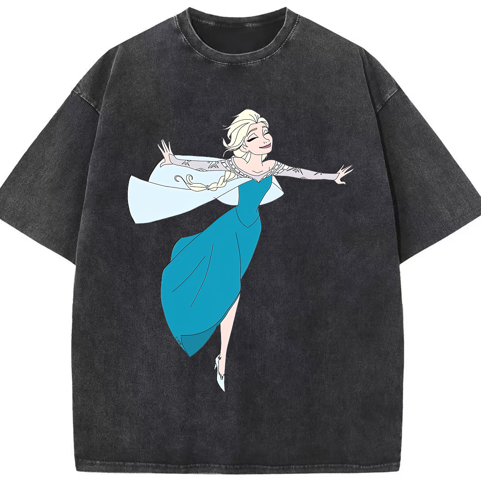 （画像用） アナと雪の女王 アンナ エルサ Frozen Anna Elsa 綿100% ヴィンテージ風 半袖Tシャツ（フロントプリント）