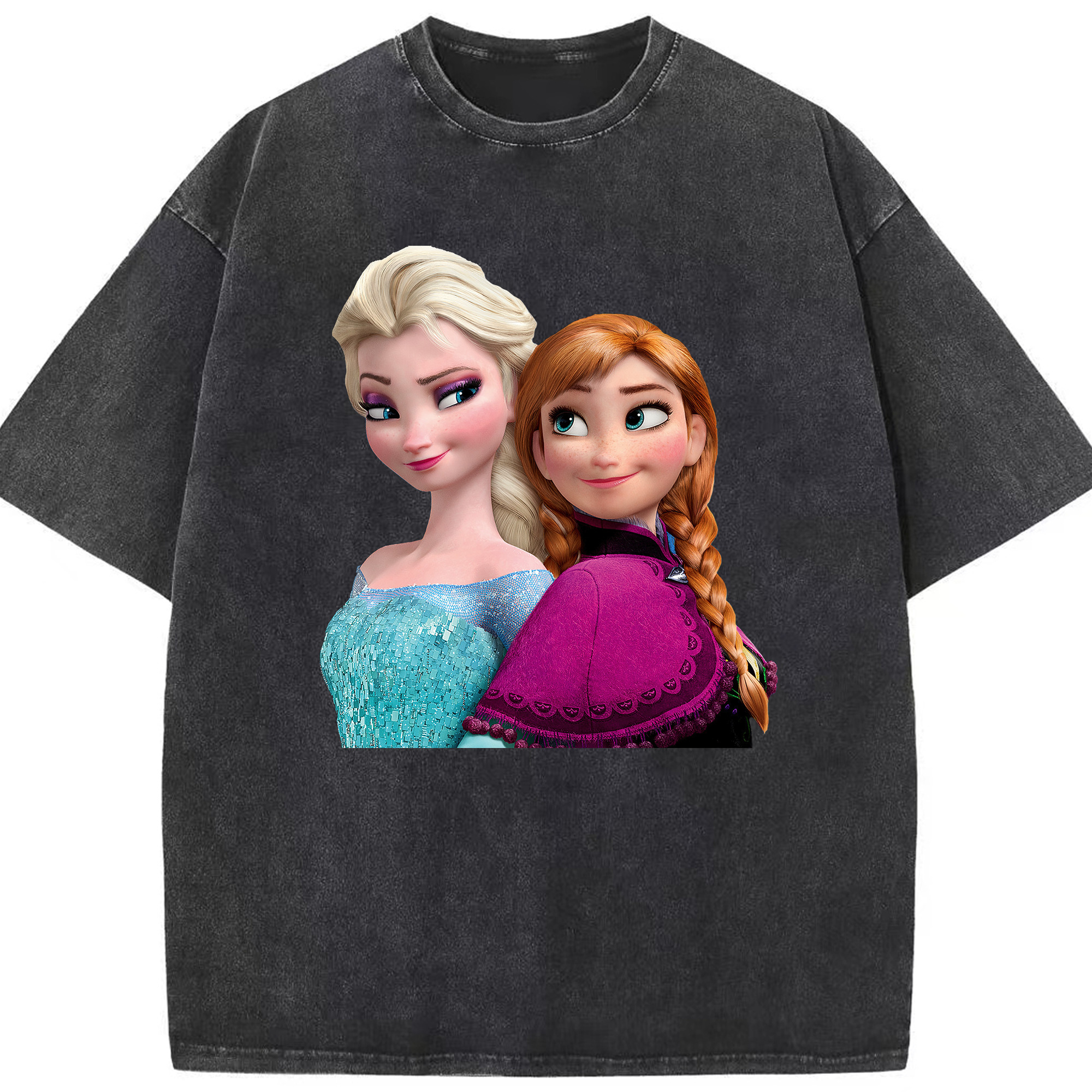 （画像用） アナと雪の女王 アンナ エルサ Frozen Anna Elsa 綿100% ヴィンテージ風 半袖Tシャツ（フロントプリント）
