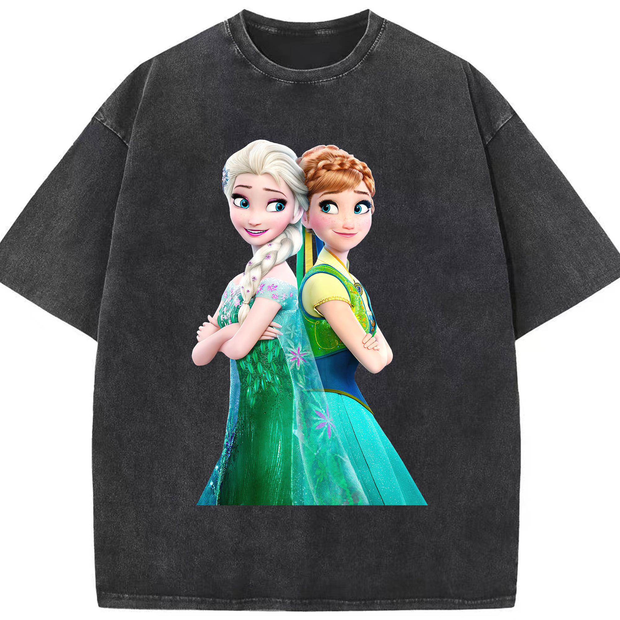 （画像用） アナと雪の女王 アンナ エルサ Frozen Anna Elsa 綿100% ヴィンテージ風 半袖Tシャツ（フロントプリント）