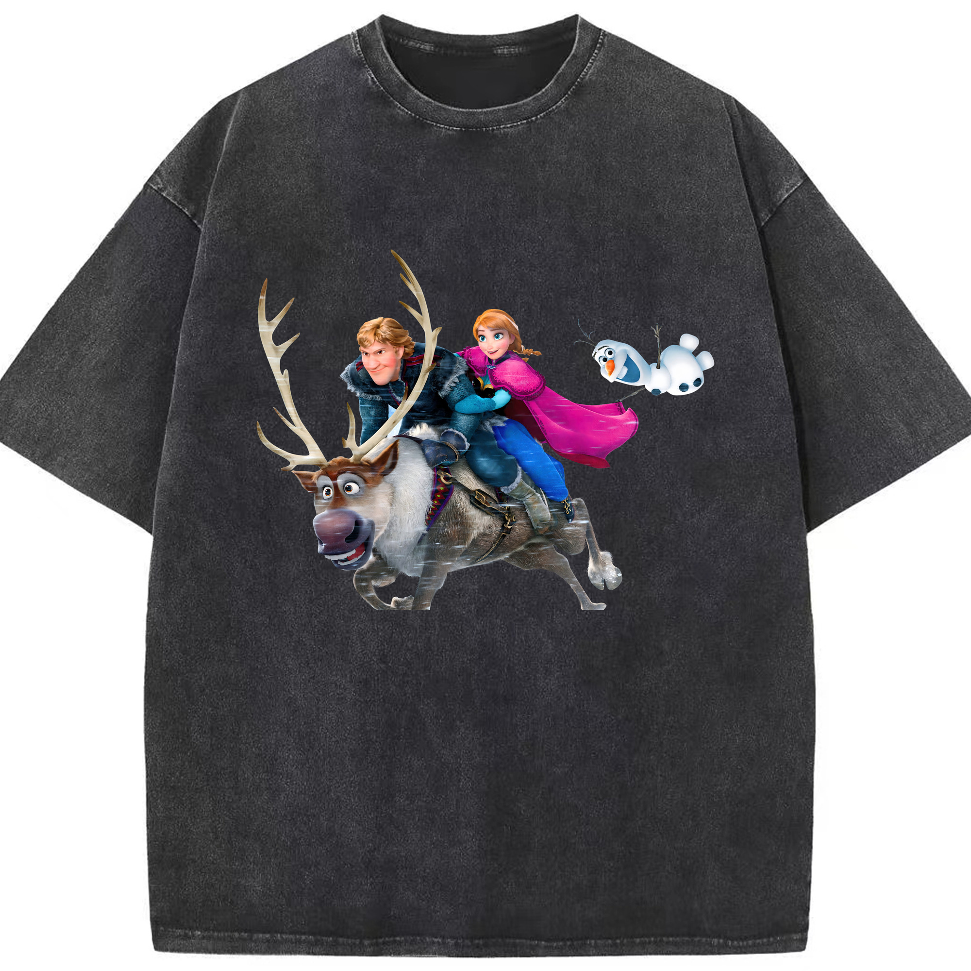 （画像用） アナと雪の女王 アンナ エルサ Frozen Anna Elsa 綿100% ヴィンテージ風 半袖Tシャツ（フロントプリント）