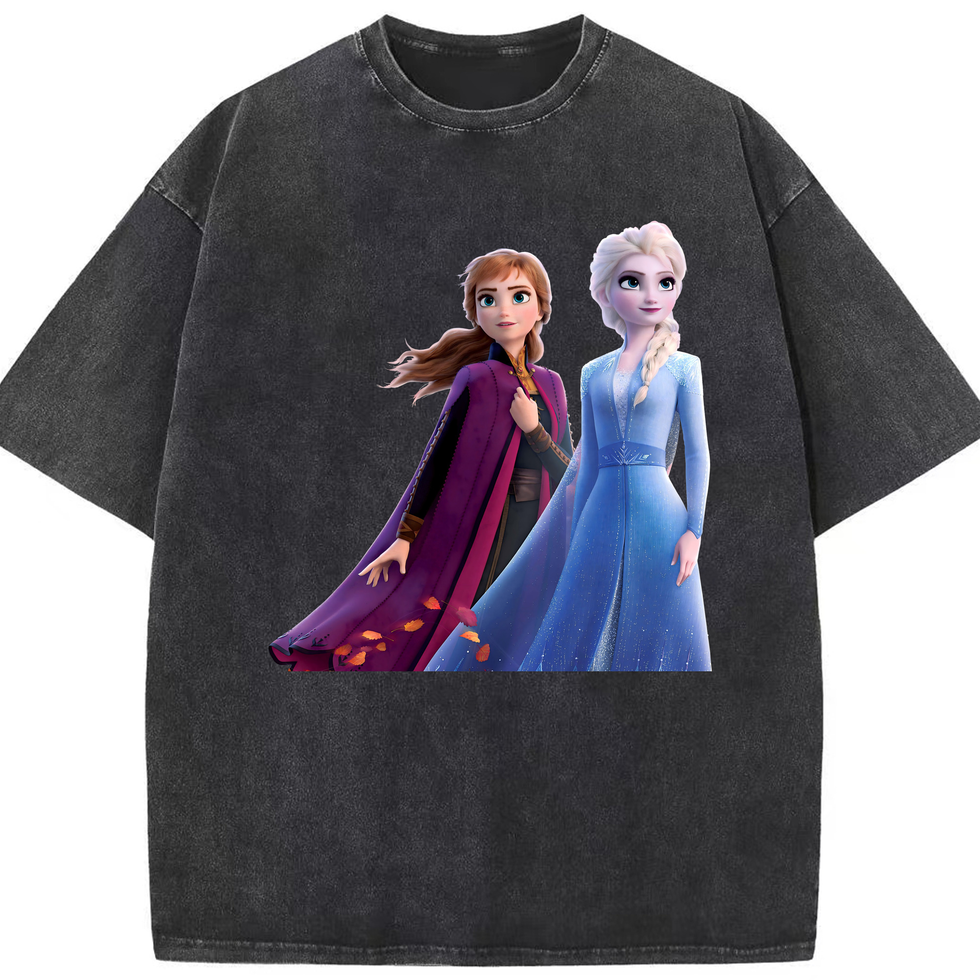 （画像用） アナと雪の女王 アンナ エルサ Frozen Anna Elsa 綿100% ヴィンテージ風 半袖Tシャツ（フロントプリント）