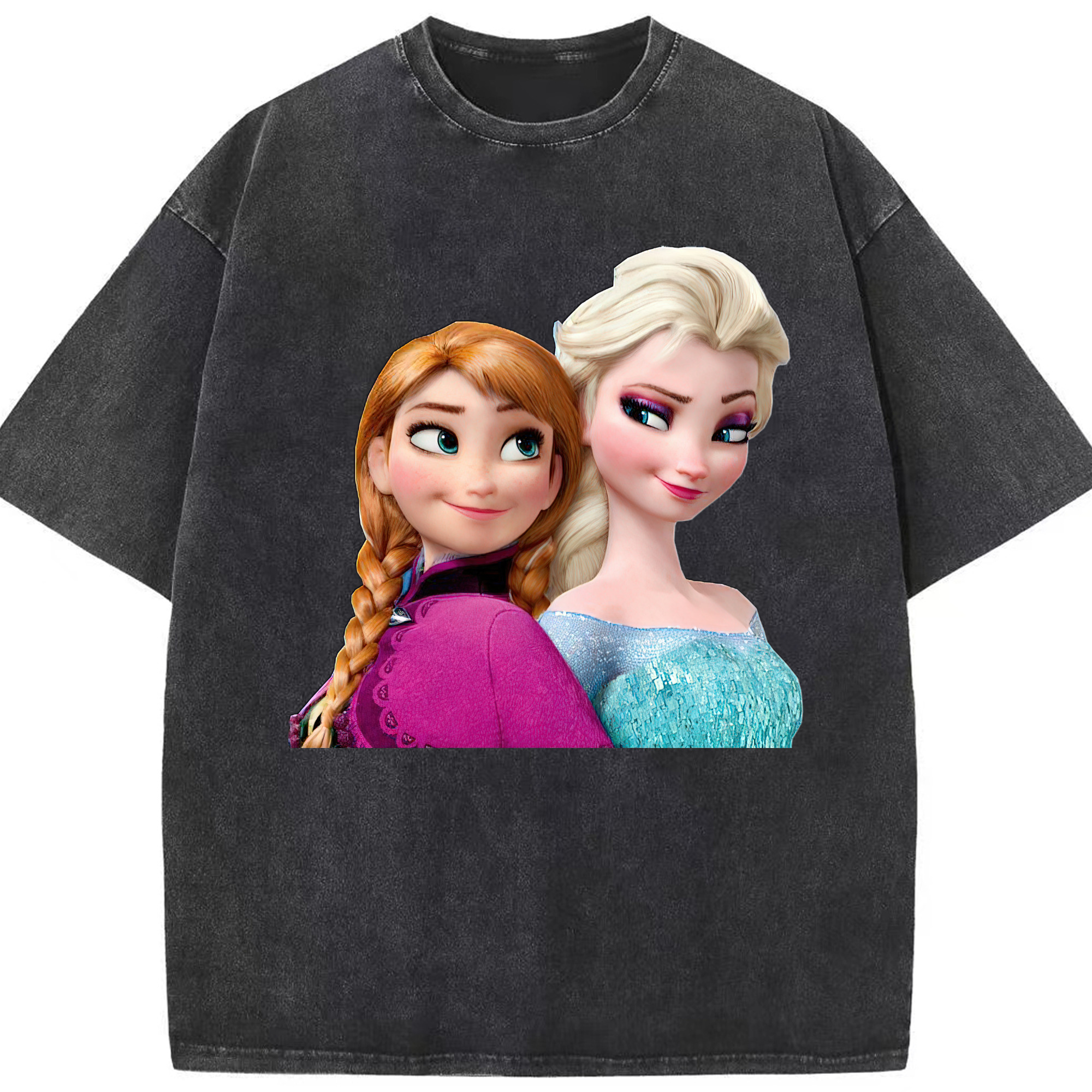 （画像用） アナと雪の女王 アンナ エルサ Frozen Anna Elsa 綿100% ヴィンテージ風 半袖Tシャツ（フロントプリント）