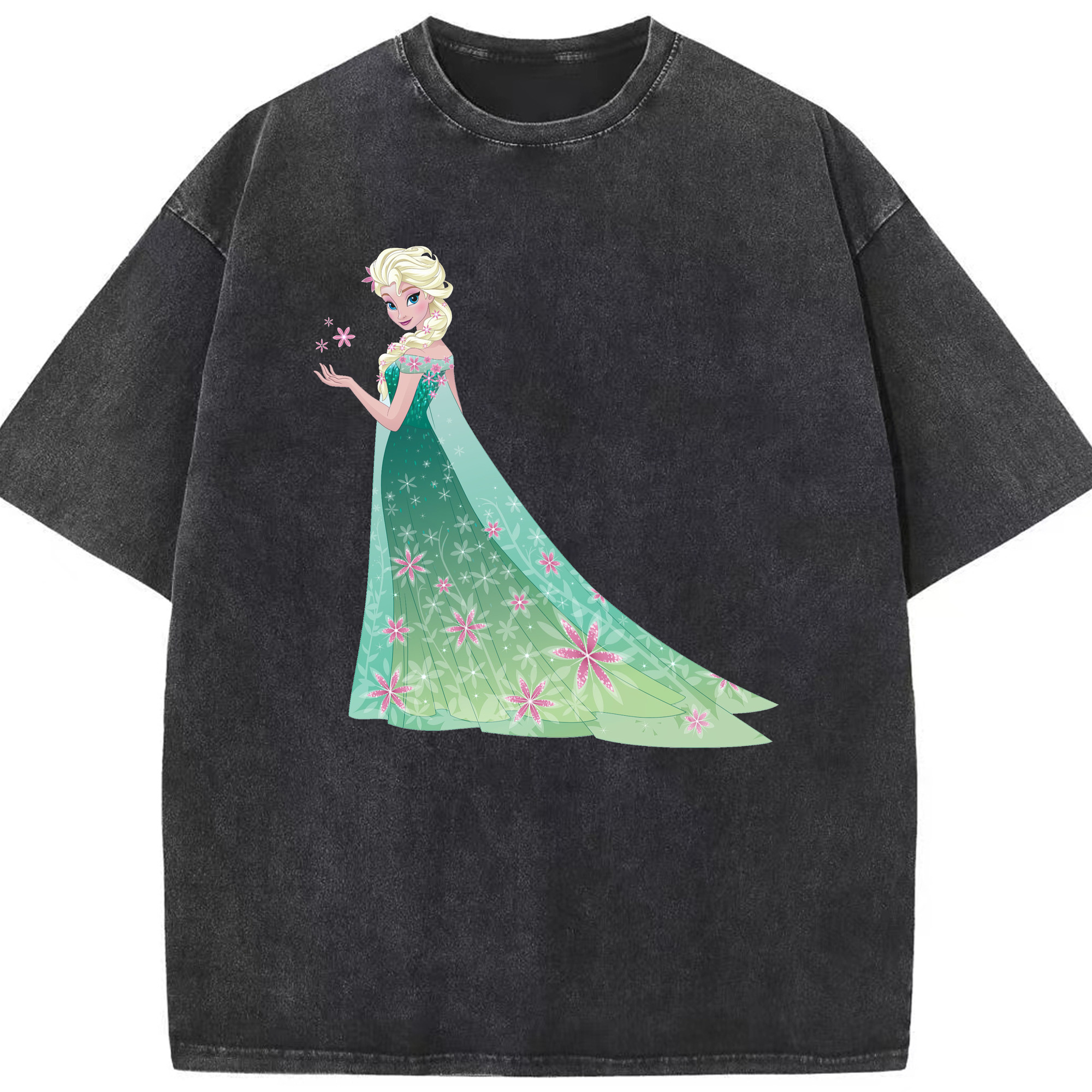 （画像用） アナと雪の女王 アンナ エルサ Frozen Anna Elsa 綿100% ヴィンテージ風 半袖Tシャツ（フロントプリント）