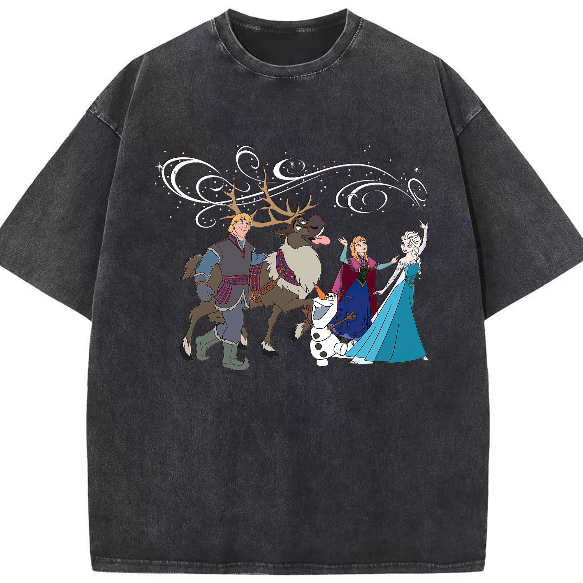 （画像用） アナと雪の女王 アンナ エルサ Frozen Anna Elsa 綿100% ヴィンテージ風 半袖Tシャツ（フロントプリント）