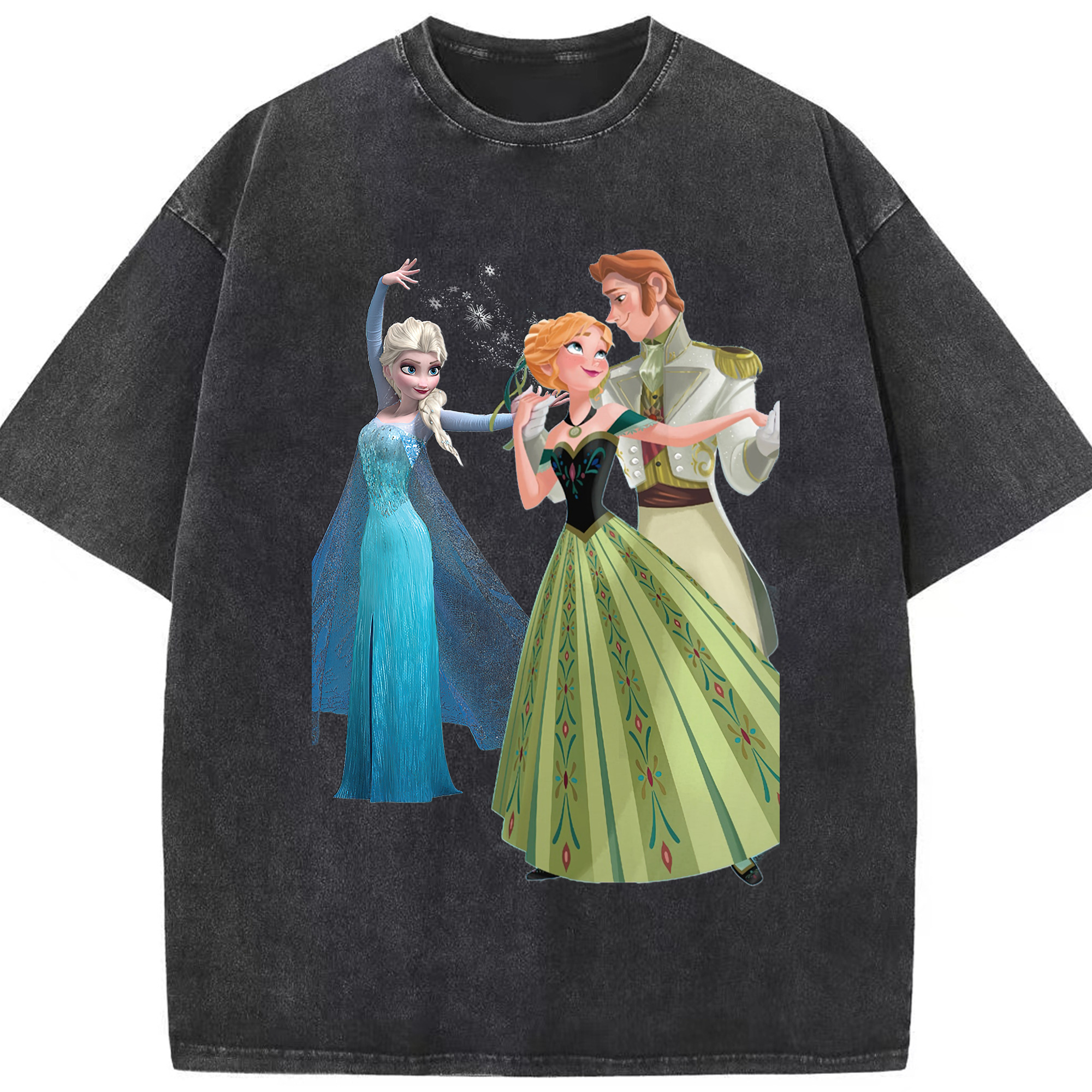 （画像用） アナと雪の女王 アンナ エルサ Frozen Anna Elsa 綿100% ヴィンテージ風 半袖Tシャツ（フロントプリント）