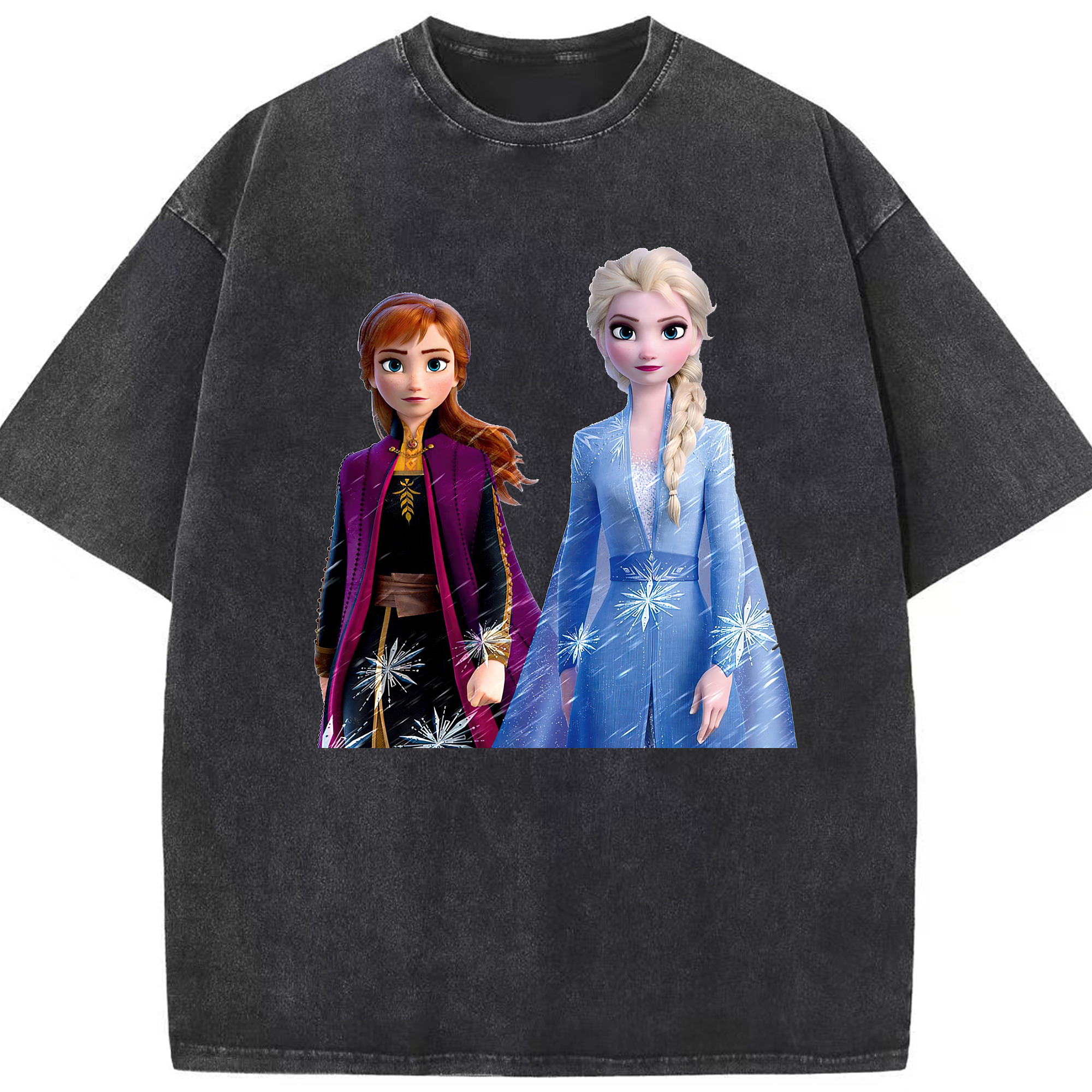 （画像用） アナと雪の女王 アンナ エルサ Frozen Anna Elsa 綿100% ヴィンテージ風 半袖Tシャツ（フロントプリント）